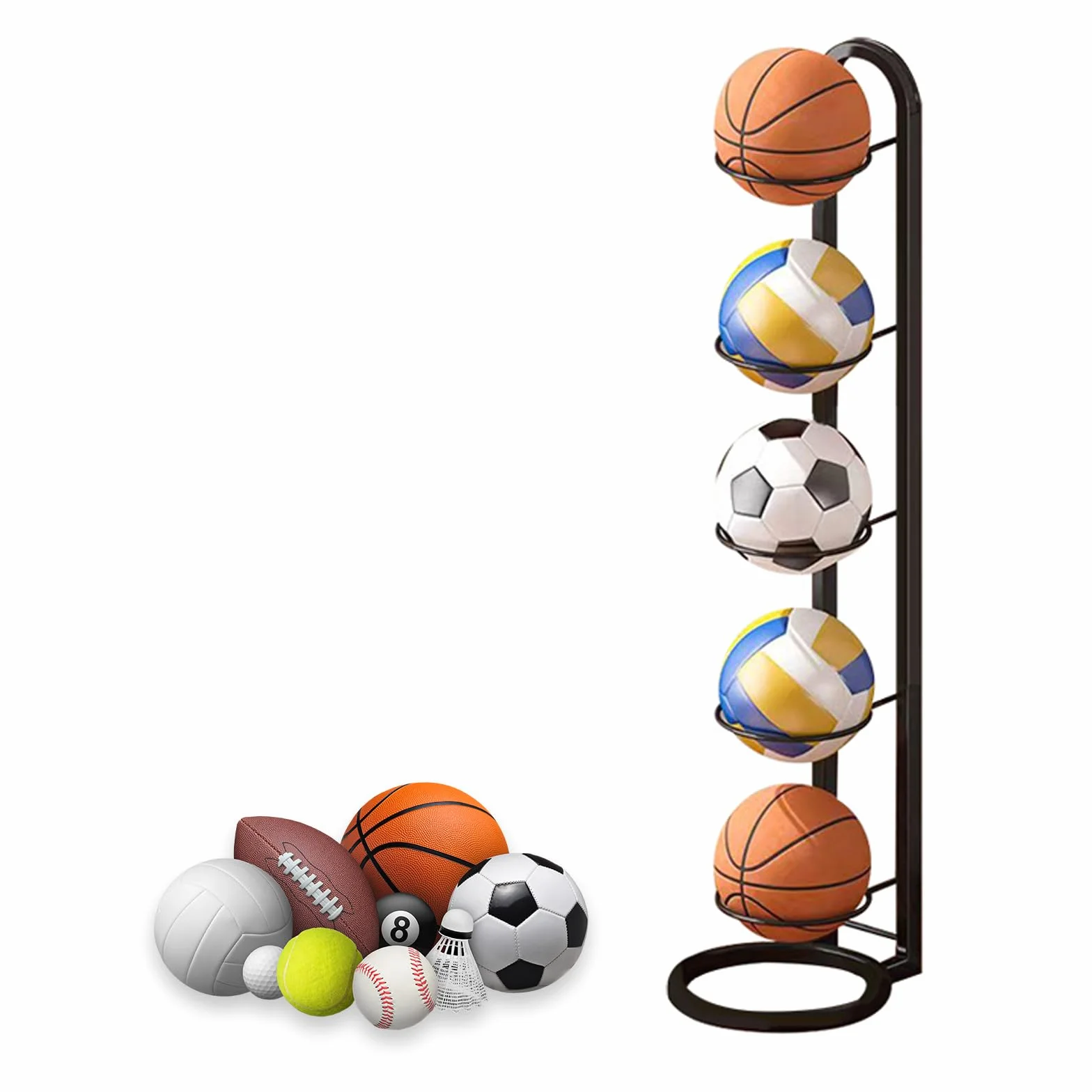 Soporte para balones verticales exhibición baloncesto fútbol voleibol