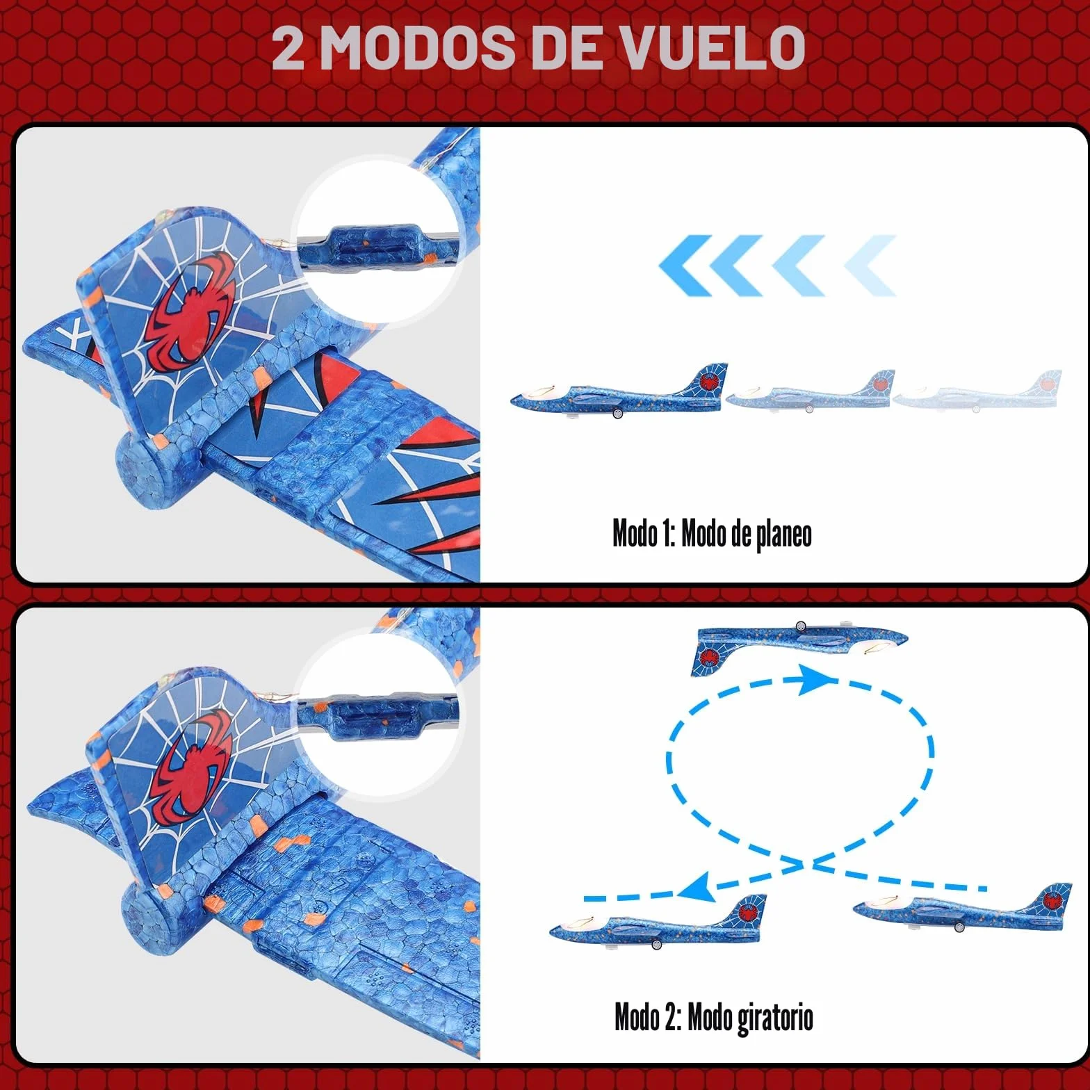 Avion Juguete con Spider Pegatinas, Aviones Poliespan con Pistola Avión Planeadores Espuma Corcho Regalo Navidad Cumpleaños Niños Niñas 3 4 5 6 7 8 9 10 Años Brinquedos Criança Juego Aire Libre