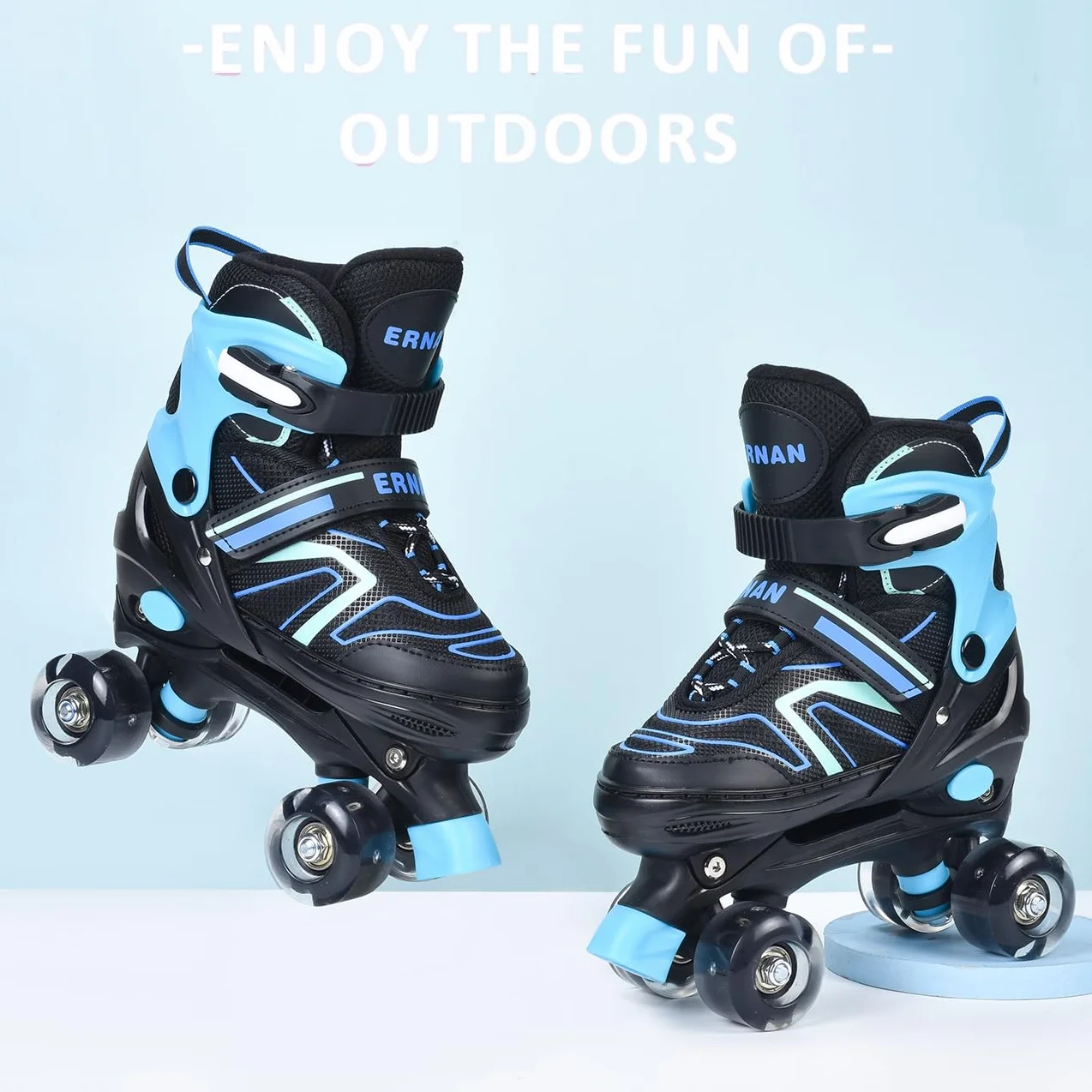 ERNAN Patines 4 Ruedas Ajustables Brillan Oscuridad Niños Principiante Regalo