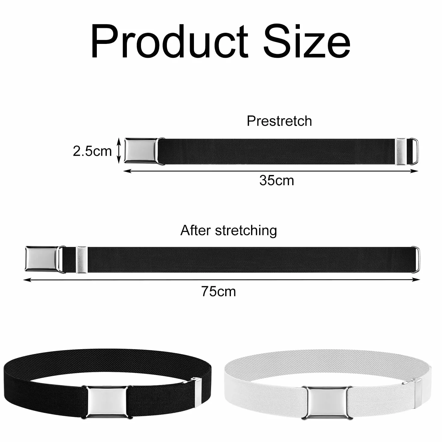 Cinturón Infantil Ajustable 2 Piezas, Cinturón Elástico para Niños y Niñas con Hebilla Magnética, Negro + Gris
