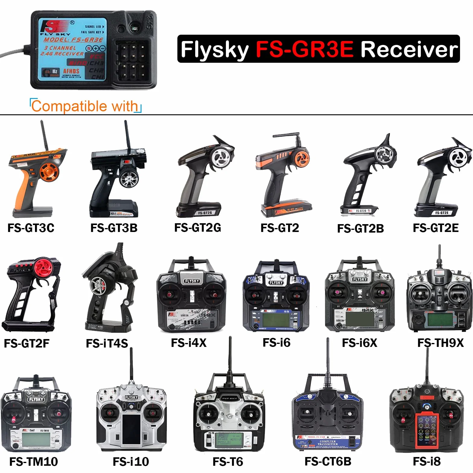 Flysky - Receptor FS-GR3E, resistente al agua, 3 canales, frecuencia 2.4G, receptor de 5 V CC para FS-GT2 FS-GT2B FS-GT3B FS-GT3C FZ-IT4S RC transmisor de barco Geekstory