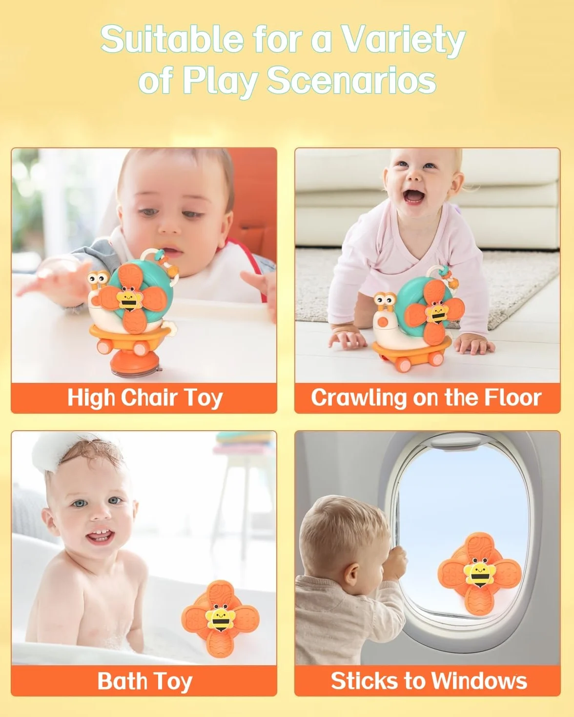 VORENUS Juguetes Giratorios con Ventosa para La Trona, Bebé y Juguetes Sensoriales de Baño, Montessori Juguetes Bebes 6-12 Meses, Regalo Niña Niño 7 8 9 10 11 Meses 1 año