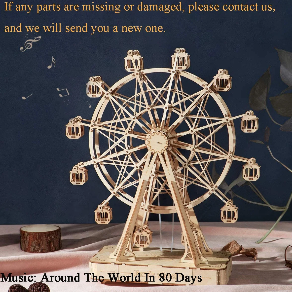 Rolife Modelos Mecánicos Kits Ferris Wheel con música Puzzle de Madera 3D para niños y Adultos