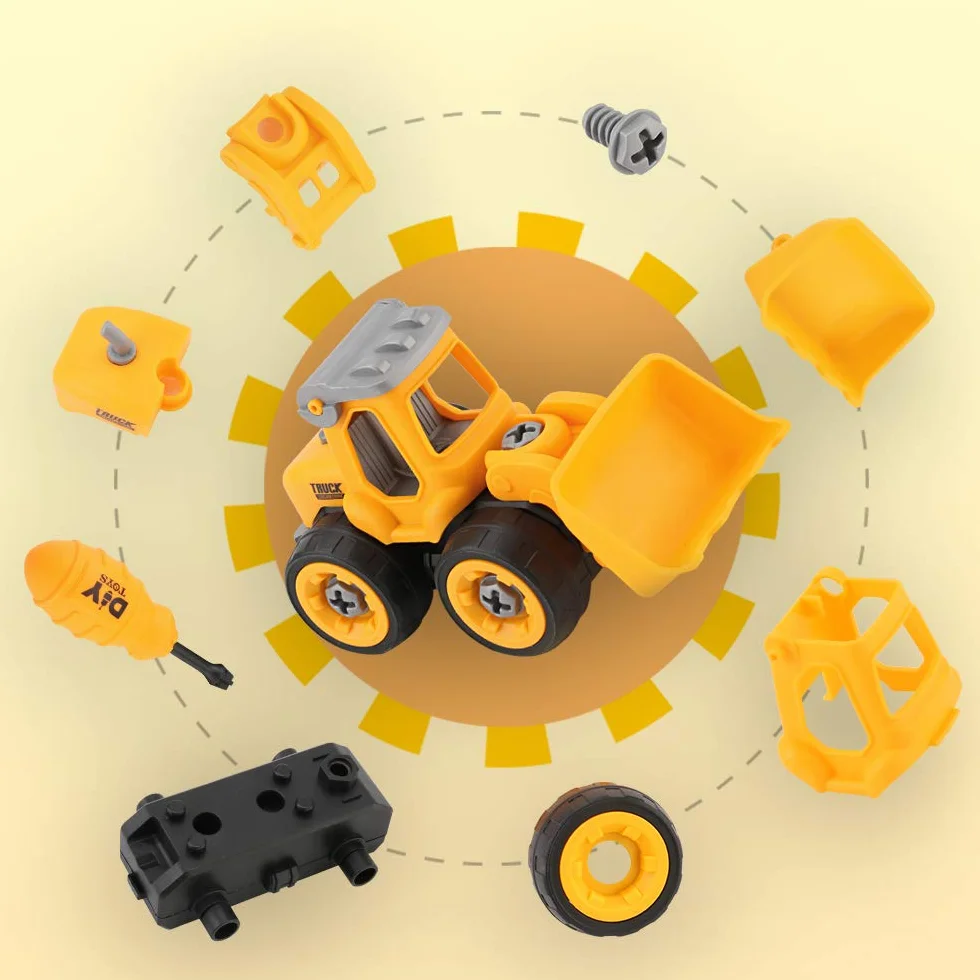 Juguete de Montaje para Coche, Camión y Excavadora Con Destornillador - Vehículos de Construcción Educativos de Bricolaje - Regalo para Niños y Niñas