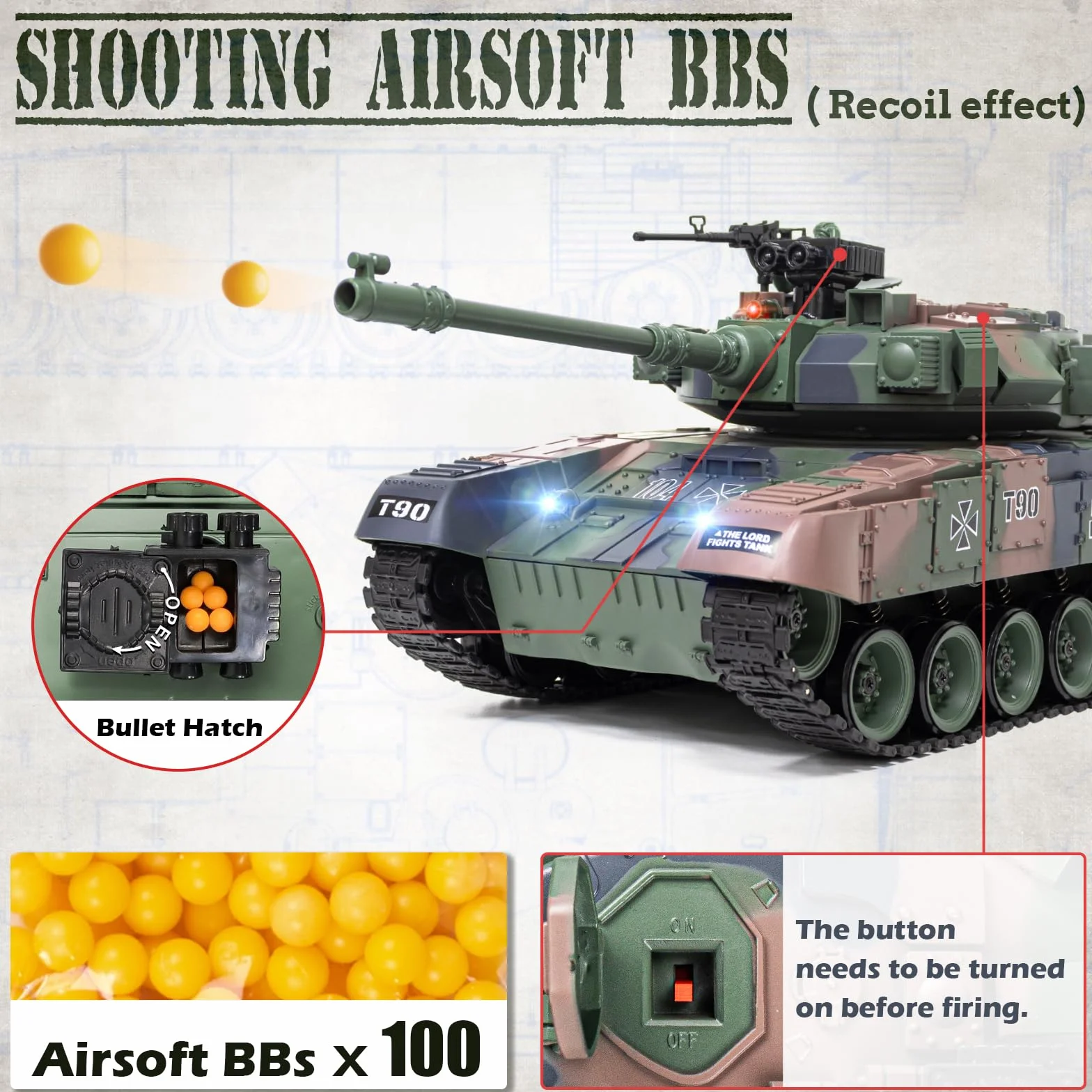 Tanque RC RUS T-90 1/18 2.4Ghz, Sonido y Humo, Batalla Dispara BBS