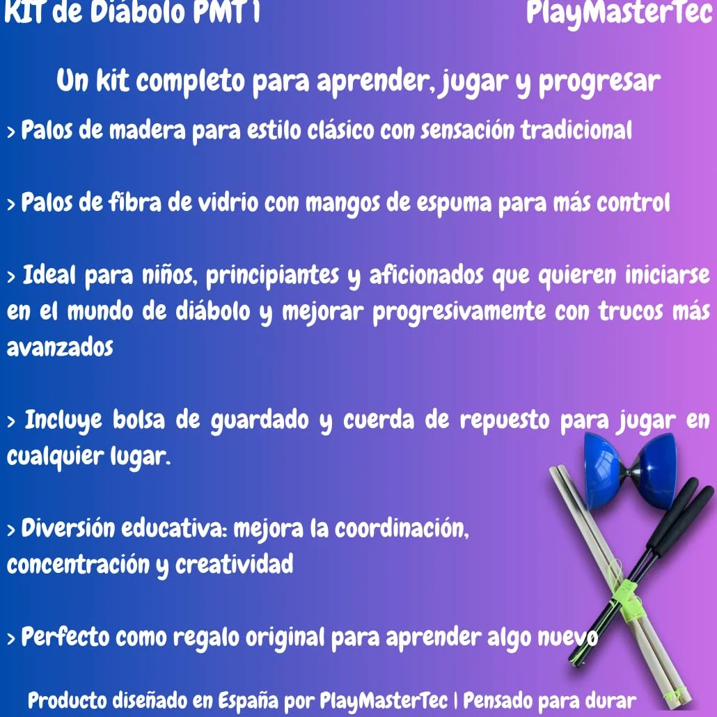 Diábolo Azul Eje Fijo Kit 2 Juegos de Palos niños y Adultos Regalo Ideal