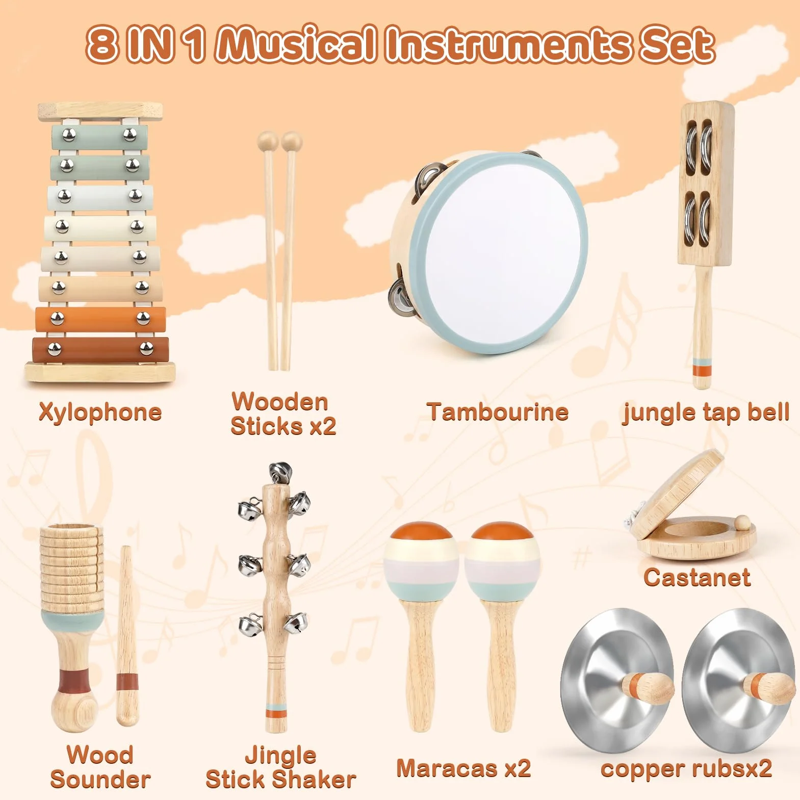 Instrumentos Musicales para Niños Pequeños - Juguetes Musicales de Madera Montessori para Niños de 18M+ a 3 Años, Juguetes de Instrumentos para Niños De Navidad Y Cumpleaños para Niños de18M-3-5