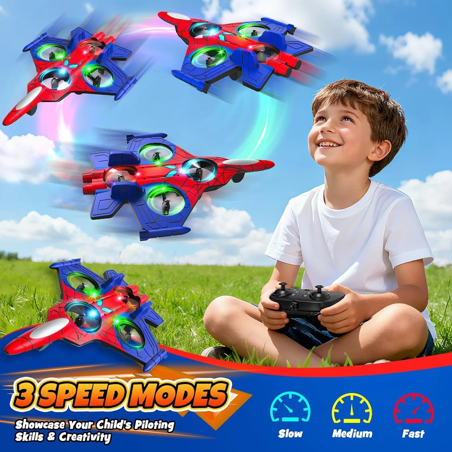 GraceDuck Avión RC para Niños de 8 Años en Adelante, Mini Drone para Niños, Avión de Combate Teledirigido, 360° Flip, Acrobacias, Juguete de Exterior, Regalo para Niños