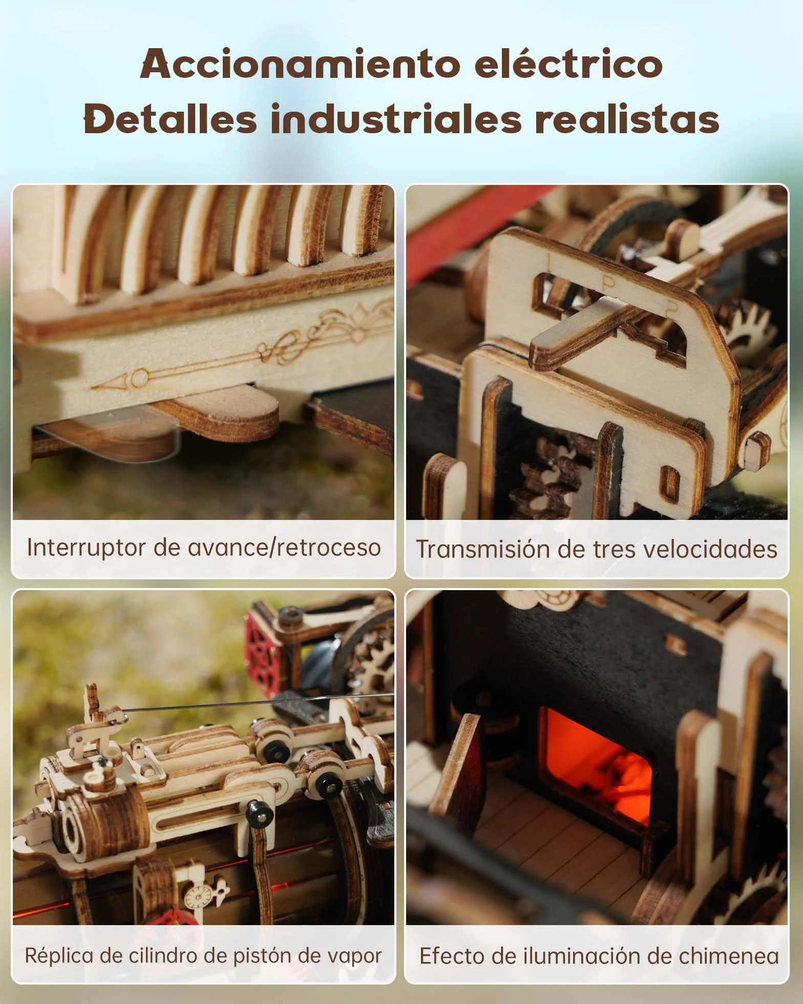 ROKR Puzzle 3D Madera Auto Maquetas para Construir Adultos, Kits de Modelos de Locomotoras de Vapor, Puzzle de madera para coche, 469 piezas, Steam Locomotive, LKA01