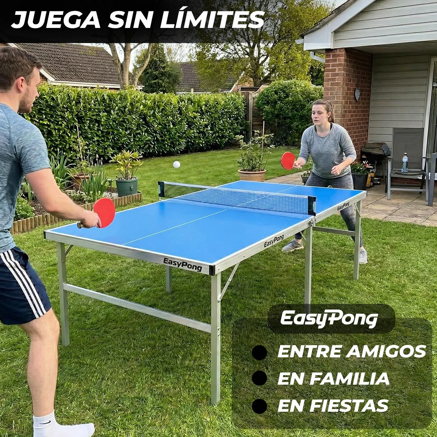 Mesa de Ping Pong Azul Original Cup EasyPong 182x91cm Fácil de Transportar Exterior Interior 2 Raquetas 4 Pelotas Tenis de Mesa