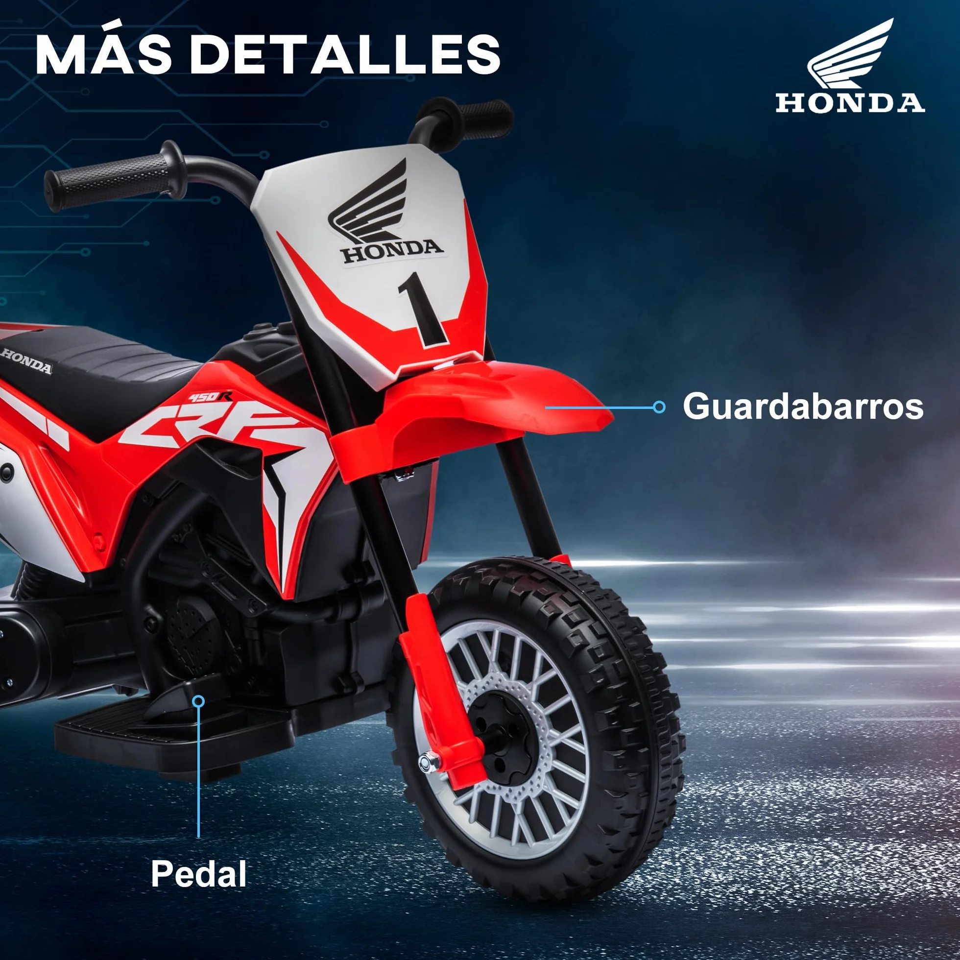 HOMCOM Moto Eléctrica con Licencia Honda CRF450RL para Niños de +18 Meses Motocicleta de Batería 6V con Velocidad 3 km/h Bocina y Sonido de Arranque Carga 25 kg 71x40,5x43,5 cm Rojo