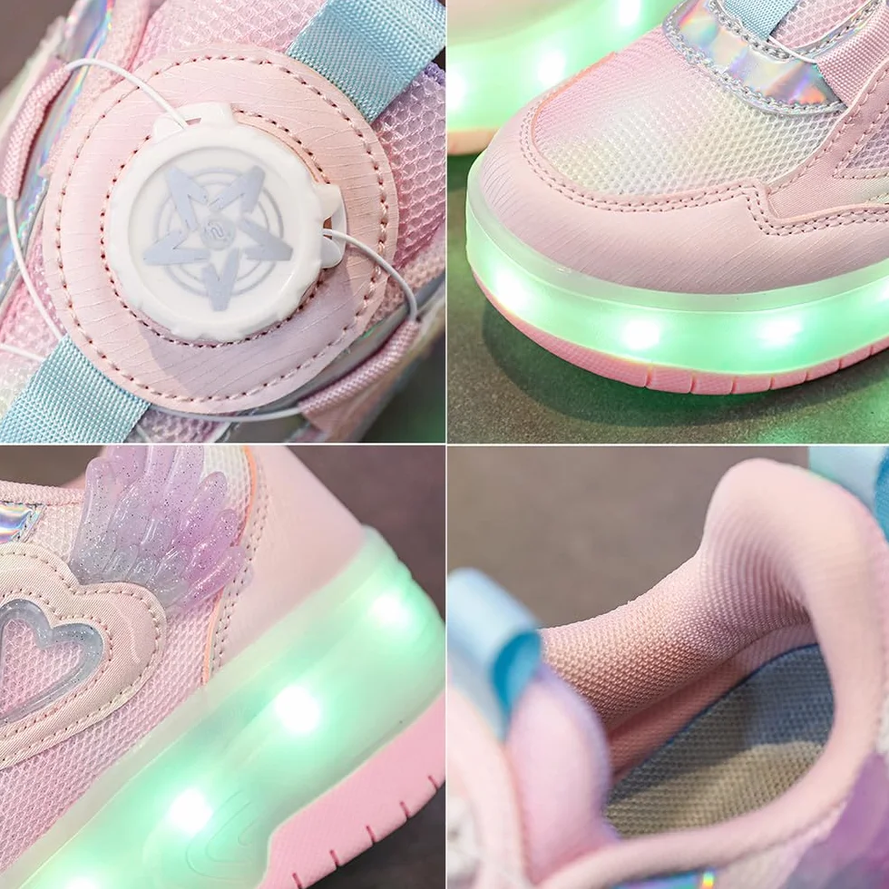 Mateju Zapatos con Ruedas para Niñas, Patines con Dos Ruedas Retráctil, Zapatillas Brillantes Moda