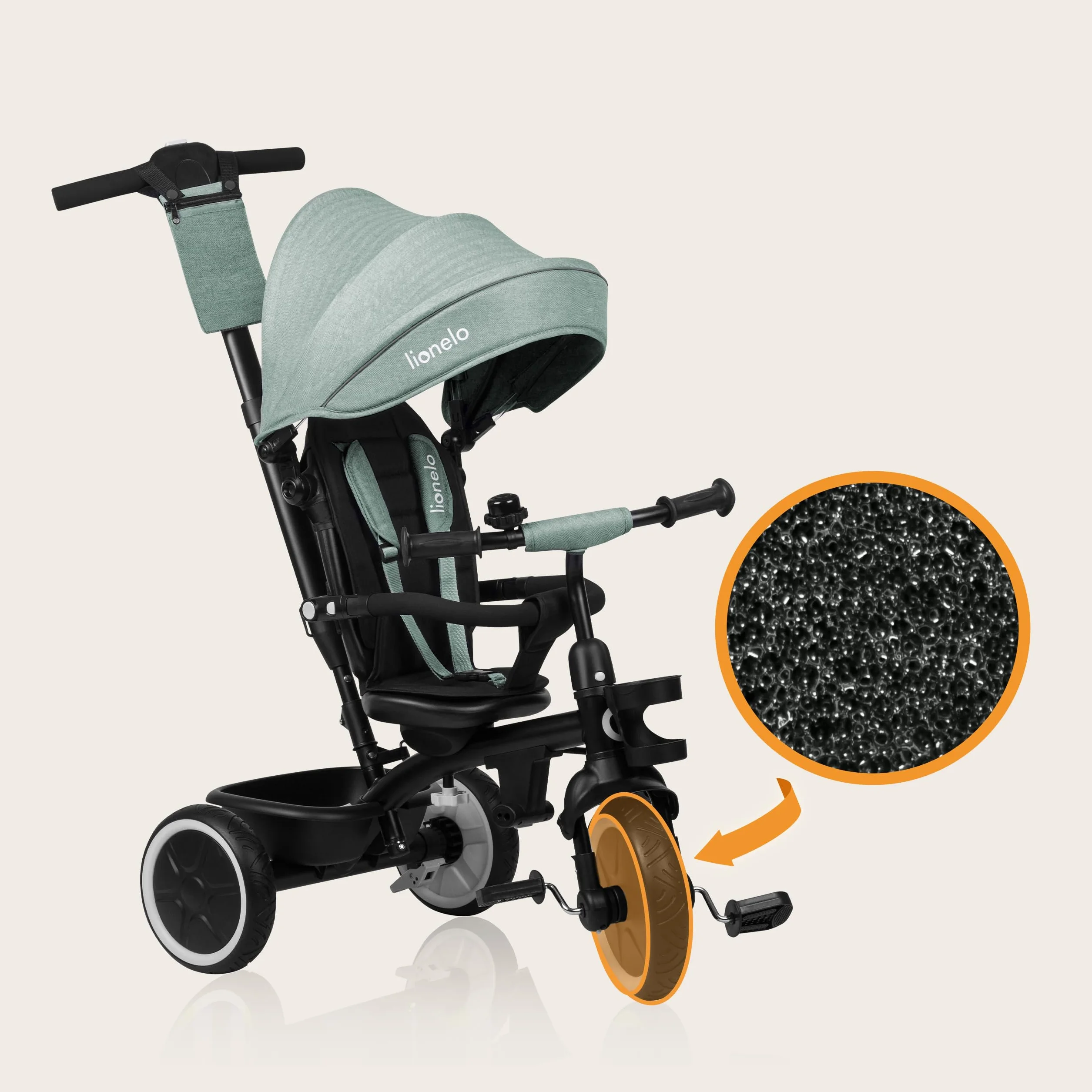 LIONELO Berry Triciclo Multifuncional de Paseo Silla de Paseo de 9 Meses a 5 años a 25 kg Ruedas Grandes de PU, Triciclo Asiento Giratorio 360° Montaje sin Herramientas