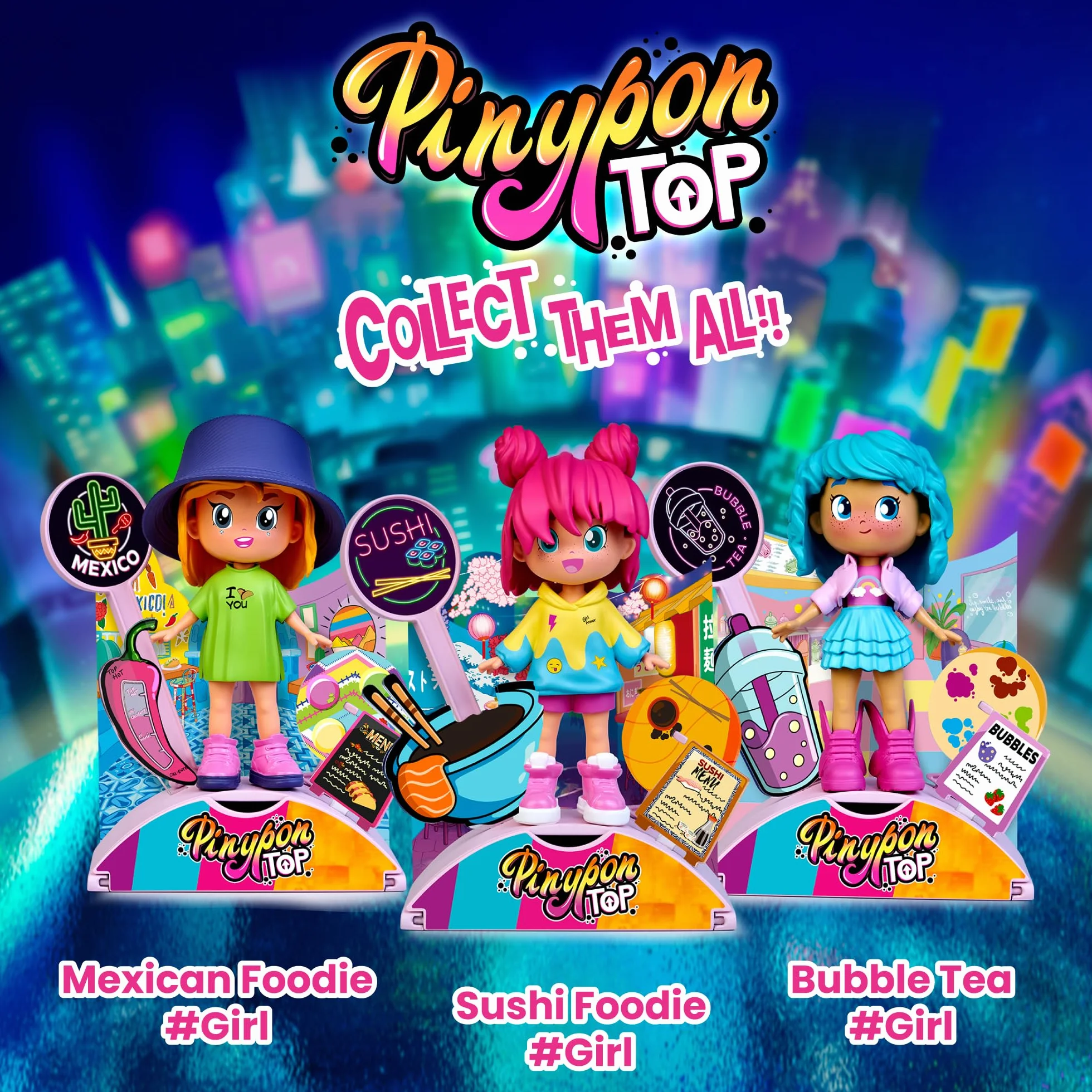 Pinypon TOP Bubble Tea Girl, Chica TOP con Temática Té de Burbujas, Figura Articulada de Brazos y Piernas, Doble Cara y Ropa y Zapatos Intercambiables, Sobre con Accesorios, +4 años, Famosa (PNN01300)