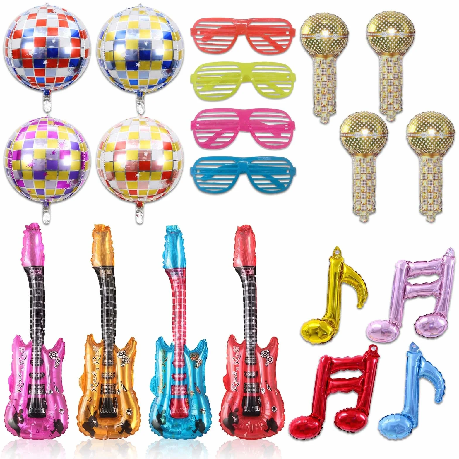 20 Juguetes inflables Rock Star Toys para decoración de Carnaval y Fiestas，Set de Juguetes Musicales para Rock Infantil, con Micrófono, Saxofón y Lentes, Fiestas y Eventos Temáticos