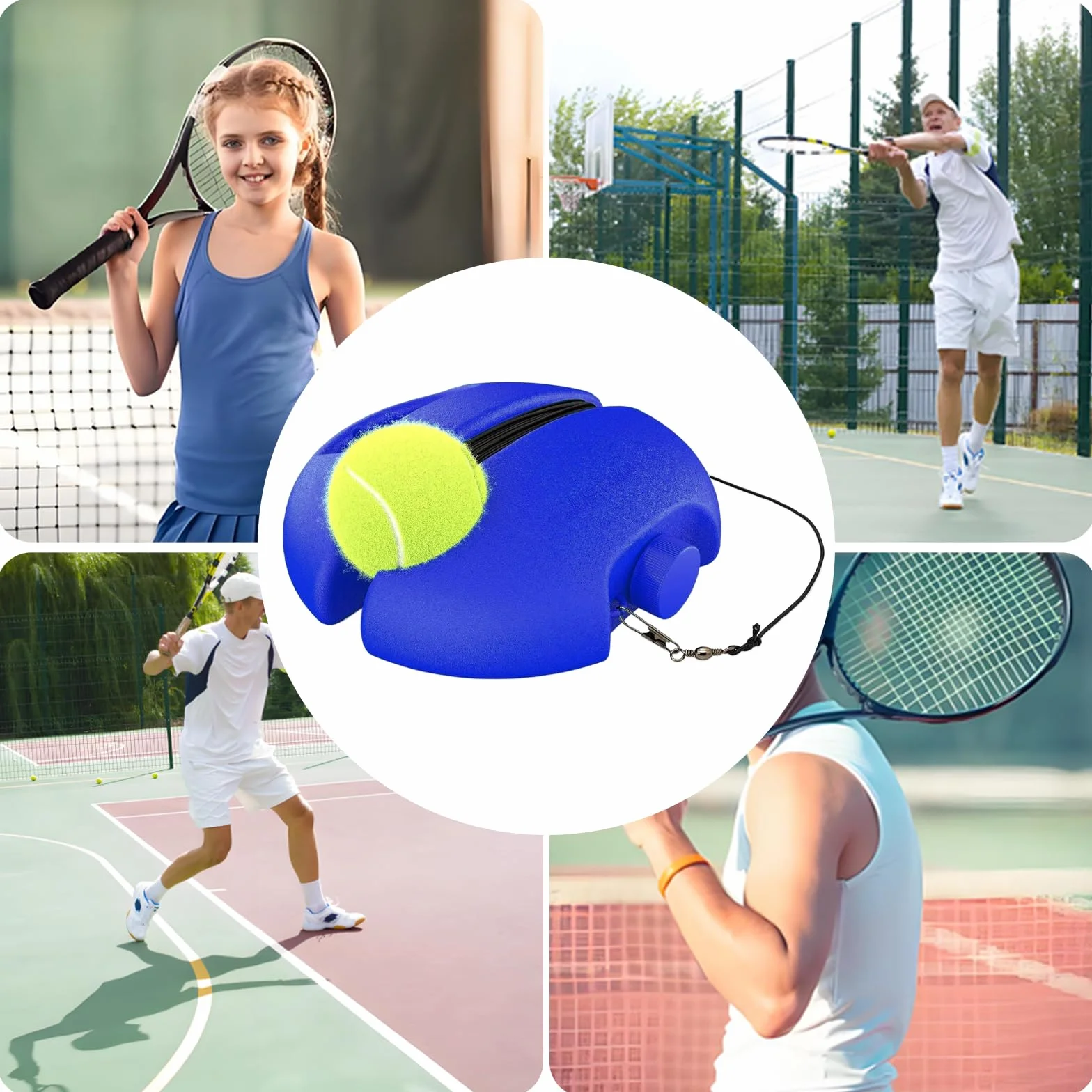 Entrenador De Tenis Kettle 3 Piezas Base Redonda Pelotas Tenis Gancho Rebote Antideslizante Entrenamiento Individual Adultos Niños