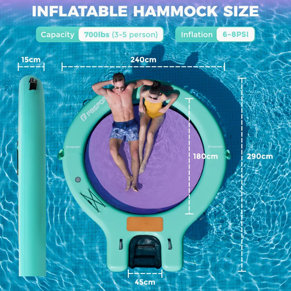 Sunchill Float Platform 240 cm Plataforma Flotante Hinchable para 3-5 Personas con Rampa para Perros, Muelle Tipo Anillo, Hamaca Acuática, Isla Flotante con Escalera, Piscina, Playa y Océano