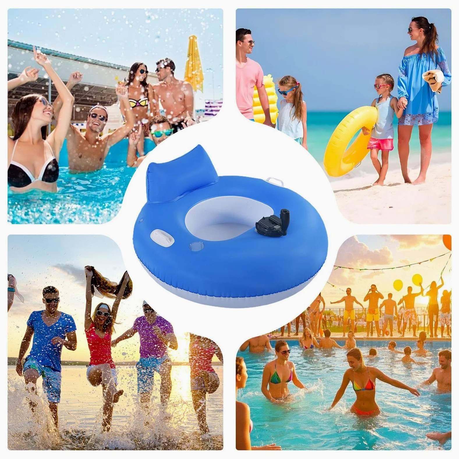 Cojín de natación motorizado: tumbona inflable para broncearse | Cómoda esterilla de natación portátil para bañarse en el río lago para mujeres y hombres