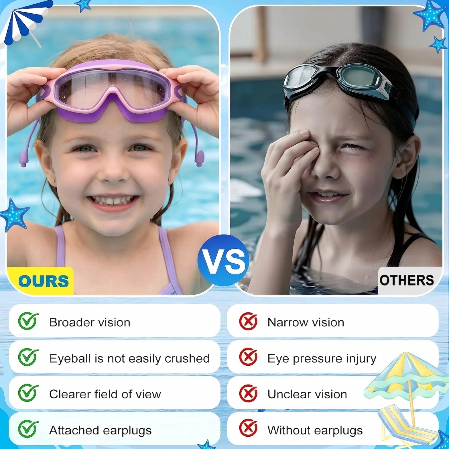 SHINER Gafas natación niño 3-15 años antivaho impermeables máscara buceo panorámica 180° piscina niños