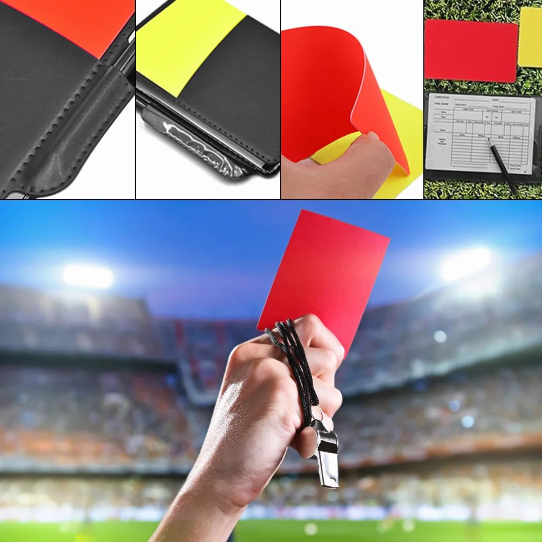 Kit de Tarjetas de Árbitro Roja y Amarilla con Silbato para Fútbol