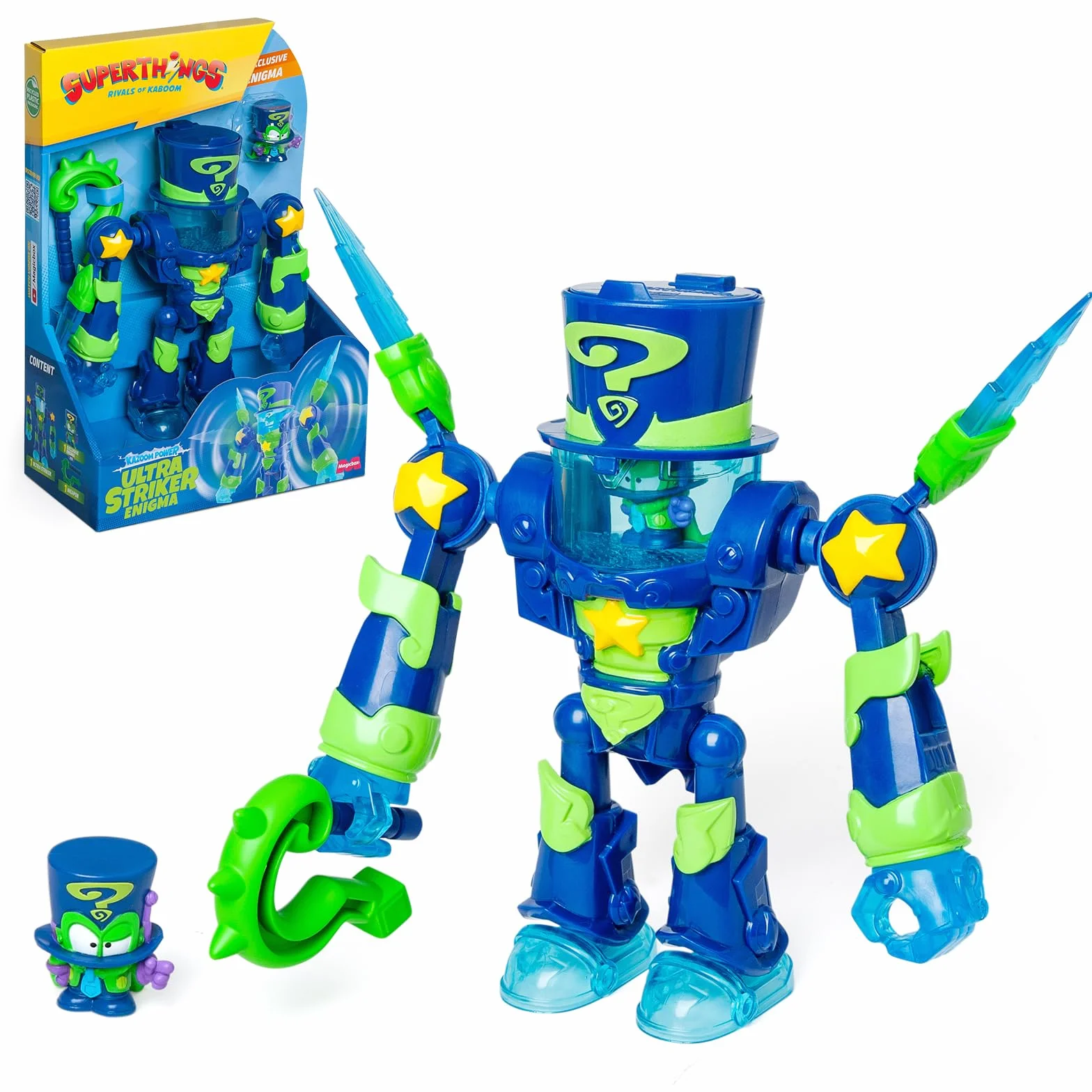 SUPERTHINGS – Ultra Striker Enigma. Robot Ultra Striker de Enigma de la Serie de TV “SuperThings Kazoom Power”. Contiene 1 Ultra Striker Robot, 1 Enigma Exclusivo, 1 Accesorio
