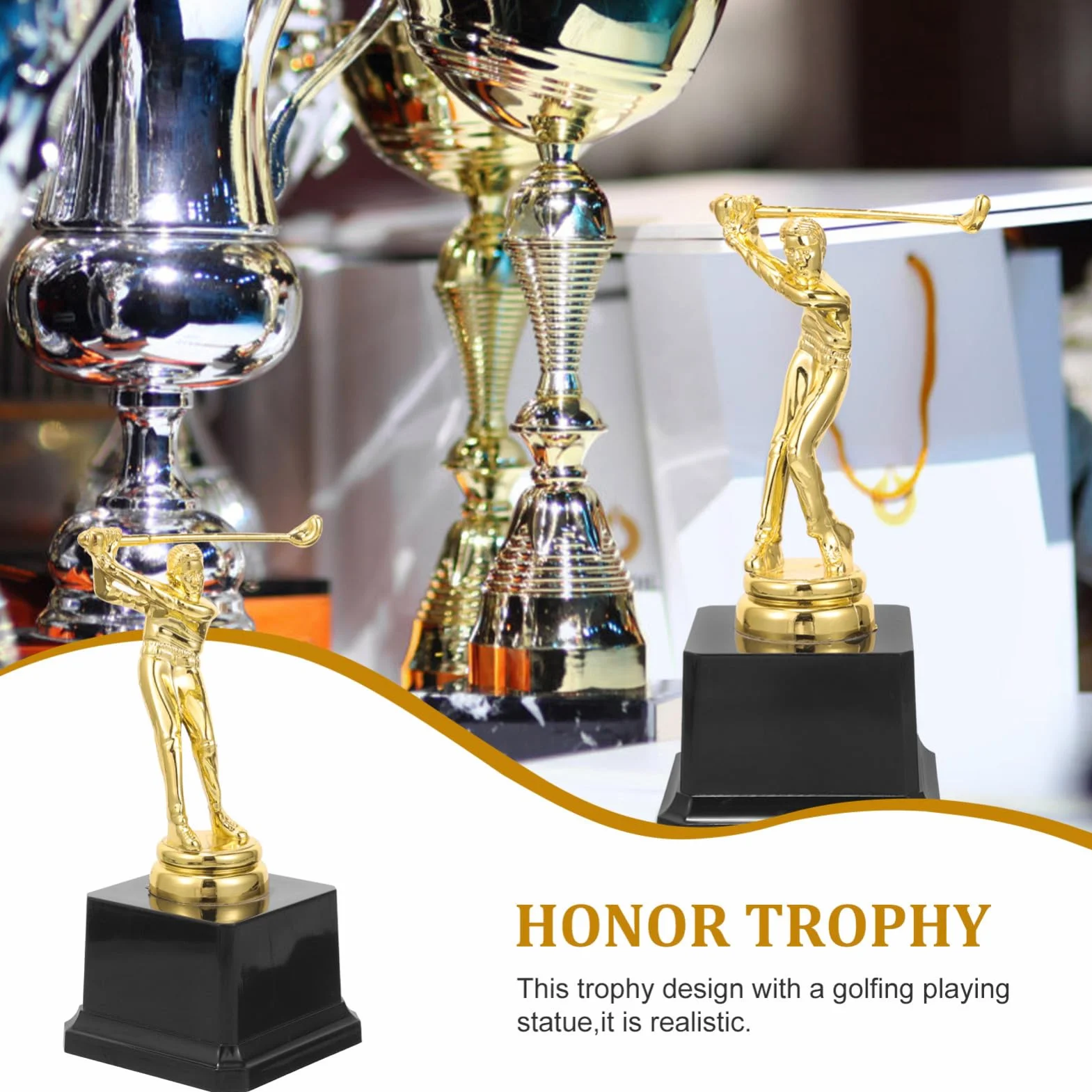 Happyyami Trofeo de Golf con Base para Placa Decoración de Trofeos Campeón Copa Creativa Competición Infantil 6.69x2.95x2.95In