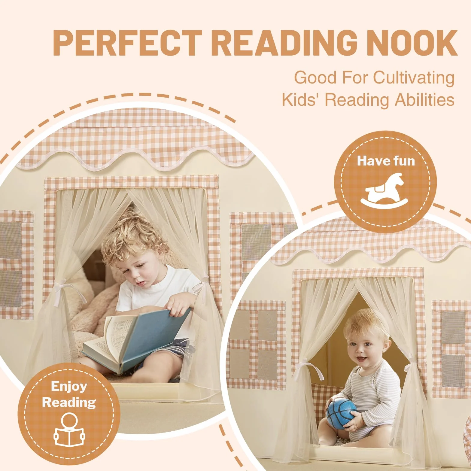 Wilwolfer Tienda de campaña Infantil: Jugar en Interiores y Exteriores - Tipi Casita Infantil con Guirnalda de borlas y Alfombra - Casa Grande para Niñas y Niños