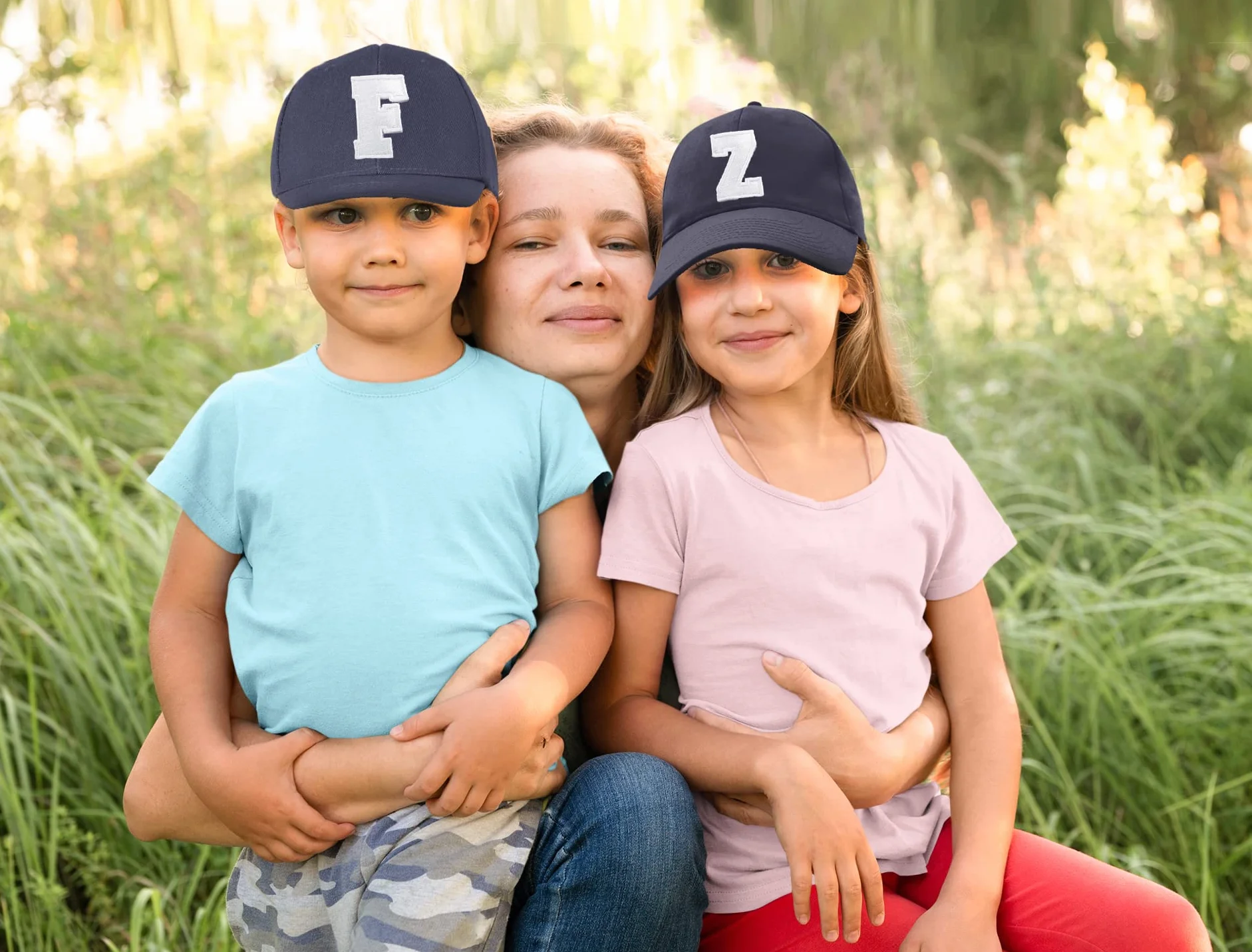 Gorra de béisbol infantil azul marino letras A-Z unisex