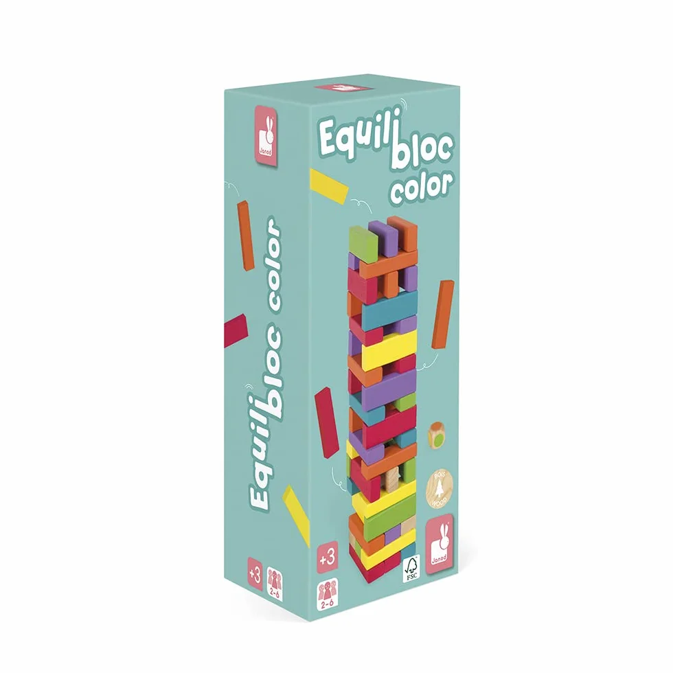 Equilibloc Color - Bloques de Construcción de Madera - 60 Piezas - Juego de Habilidad - Multicolor - Desde 3 Años