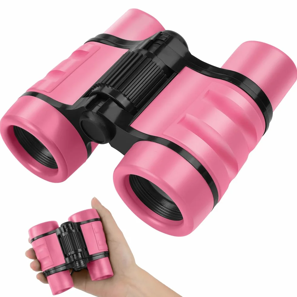 OSDUE Binoculares para Niños, Binoculares para Observar Aves Al Aire Libre para Niños, Mini Compactos a Prueba de Golpes, Juguetes Telescópicos con Tela para Anteojos (Rosa)