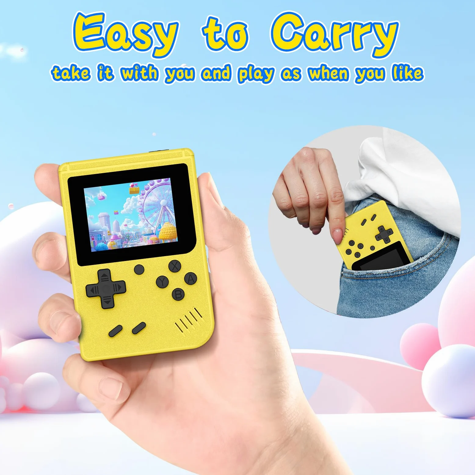Consola de juegos retro, consola de juegos retro clásica incorporada, pantalla IPS de 3.0 pulgadas, batería recargable de 1020 mAh, consola de videojuegos portátil de arcade (amarillo)