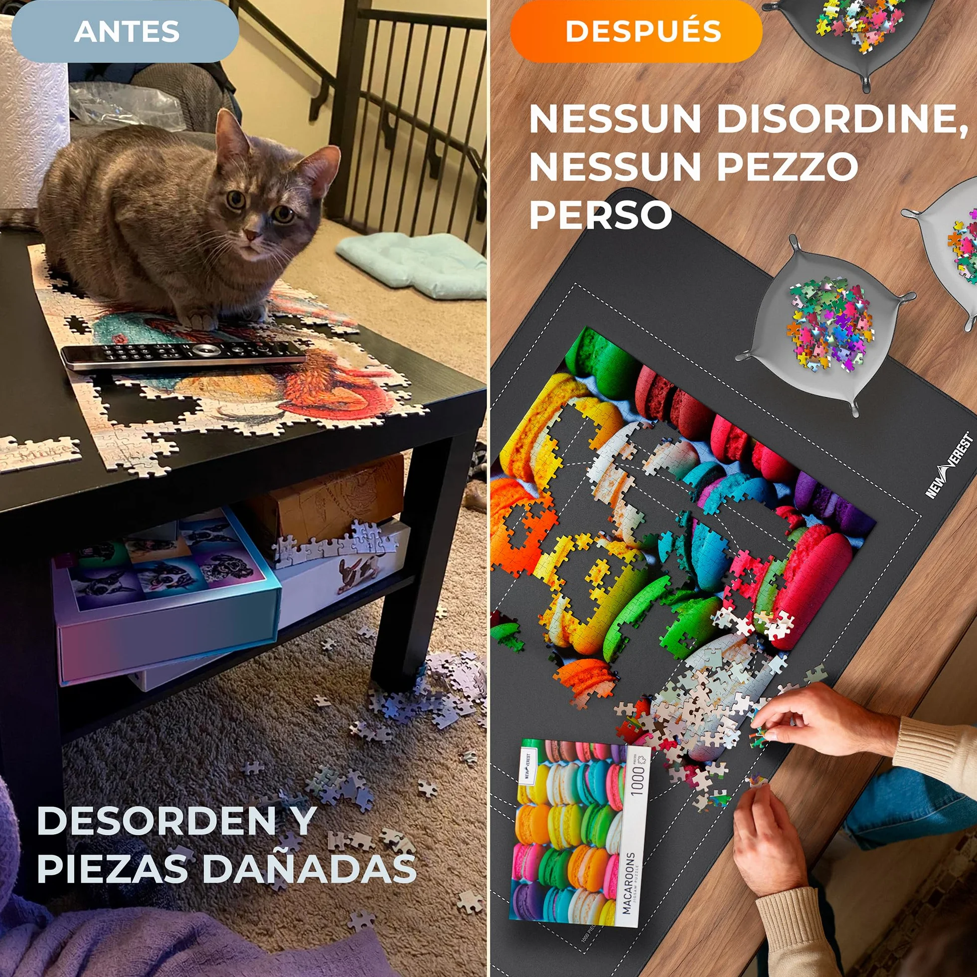 Newverest Tapete para Puzzles Enrollable Original 117 x 66 cm, Guardapuzzles Portátil hasta 1500 Piezas con Base De Goma Antideslizante, Superficie Suave, 3 Bandejas para Puzzles Y Bolsa De Viaje