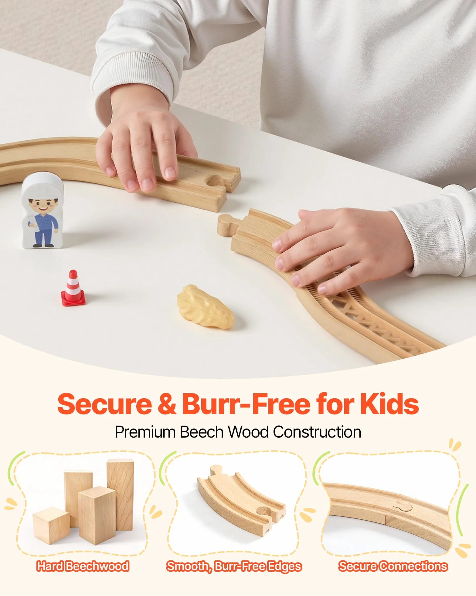 VEVOR Juego de Tren de Madera con Pistas, 70 Piezas con Accesorios, Grúa Magnética Camión Dinosaurio, Diseños Múltiples, Set Educativo, Juguete Compatible con Marcas Principales para Niños 3 a 8 Años