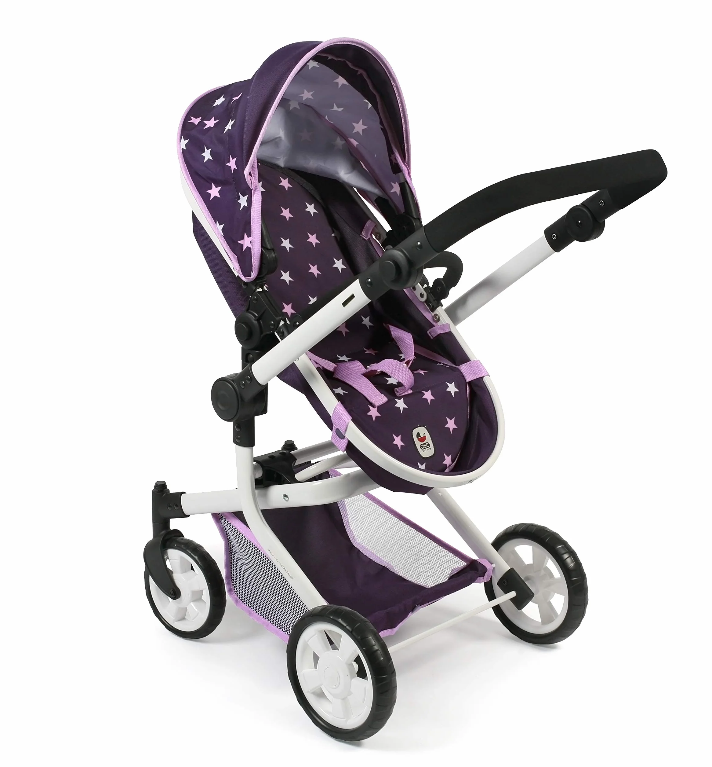 Bayer Chic 2000 Cochecito de muñecas Mika 2 en 1 para niños de 4 a 8 años Estrellas moradas