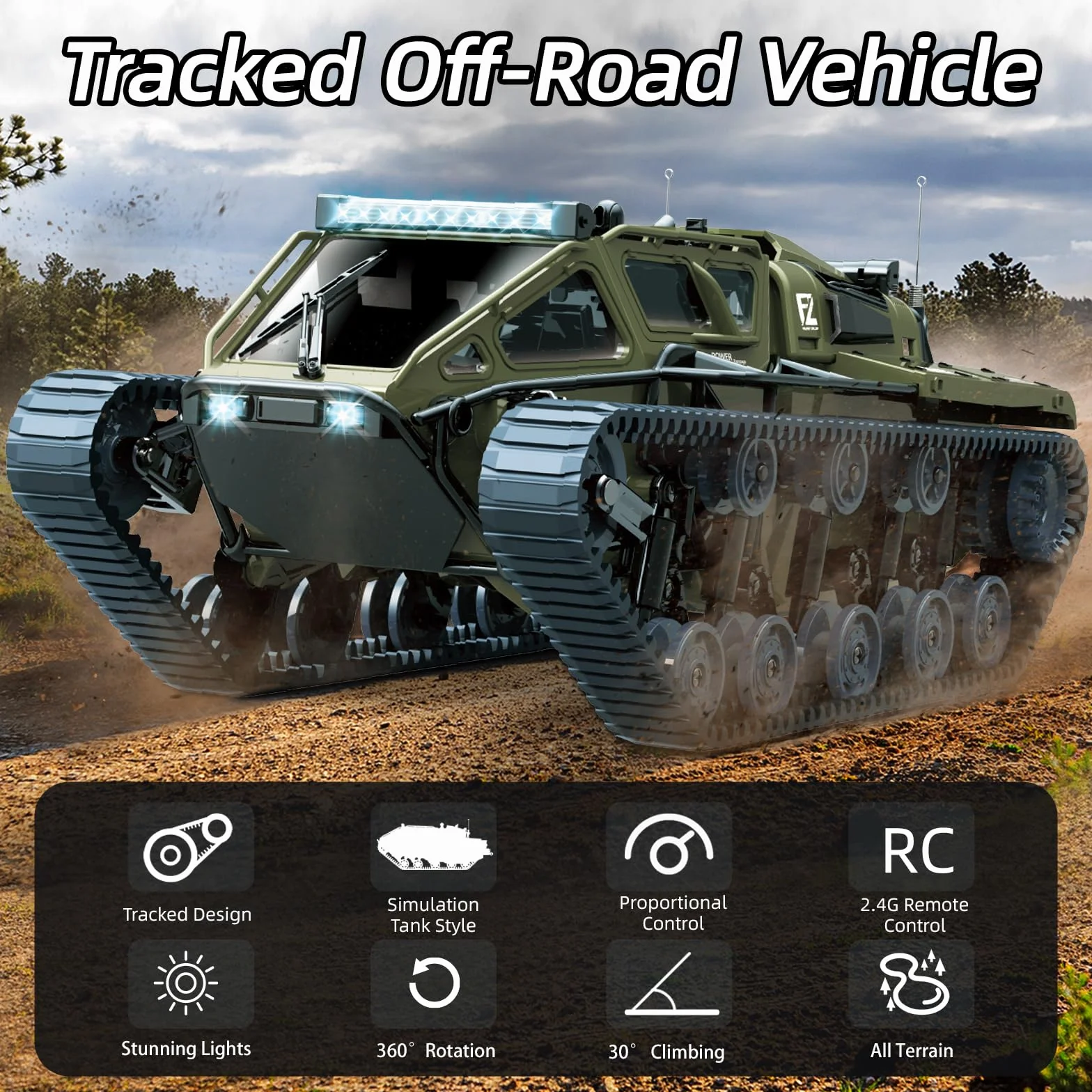 Mostop Remote Control Tank 1/16 Scale Alta Velocidad RC Tank Offroad Crawler para Niños, 2.4Ghz Remote Control Crawler Drift Army Truck con 2 Baterías, Camión de Derrape Giratorio 360° Juguetes de
