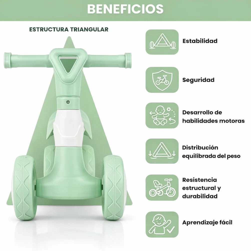 Edibaby, Triciclo Bebé 1 Año | Correpasillos Ligero | Primera Bicicleta de Equilibrio para Bebés | Bici sin Pedales | Juguete Niño 1-2 Años Ideal como Regalo (Menta)