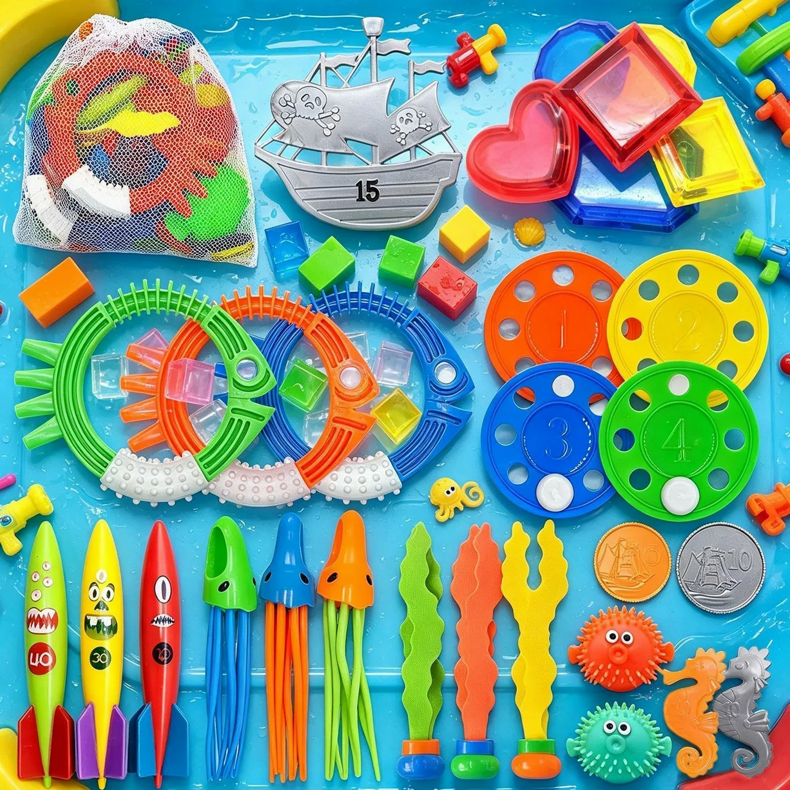 Juguetes de buceo para niños 34 piezas hundimiento submarino juego del tesoro | Juguete de buceo en piscina para y niñas, niños y adolescentes de 3 a 12 años, lago, estanque, fiesta al aire libre
