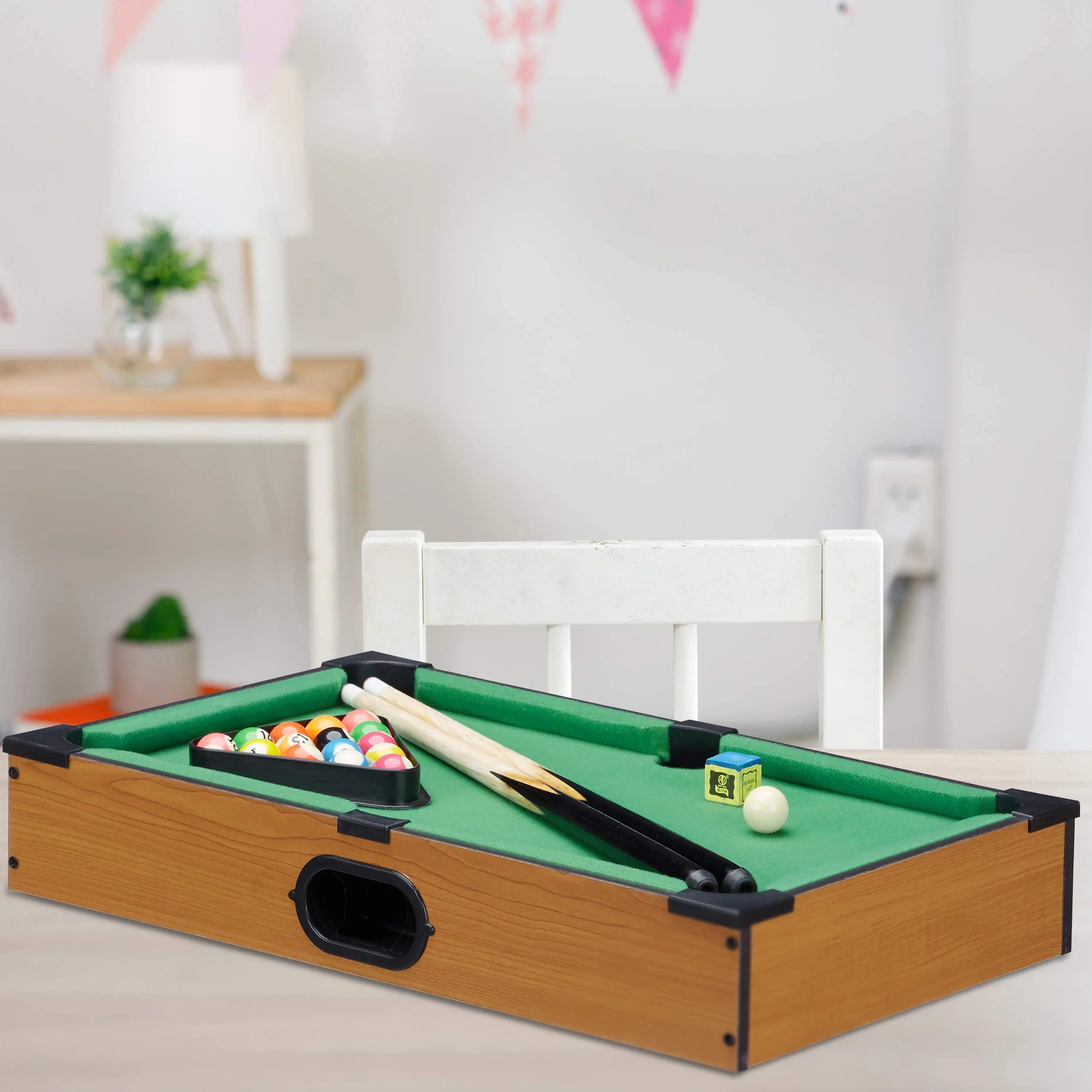 Relaxdays Mini Billar de Mesa, Madera MDF, Marrón-Verde, 8,5 x 51 x 31 cm