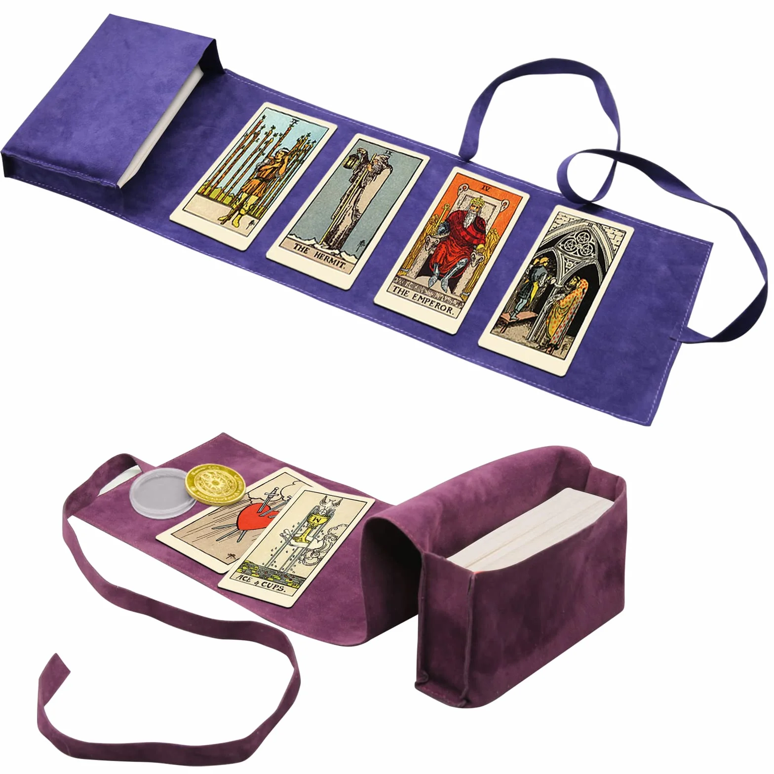 HINGTAI El Kit de 2 Bolsas para Tarjetas, Soporte de exhibición Solar,portatarjetas para Naipes y Cartas de Tarot, Cubierta de oráculo, Accesorios de Tarot