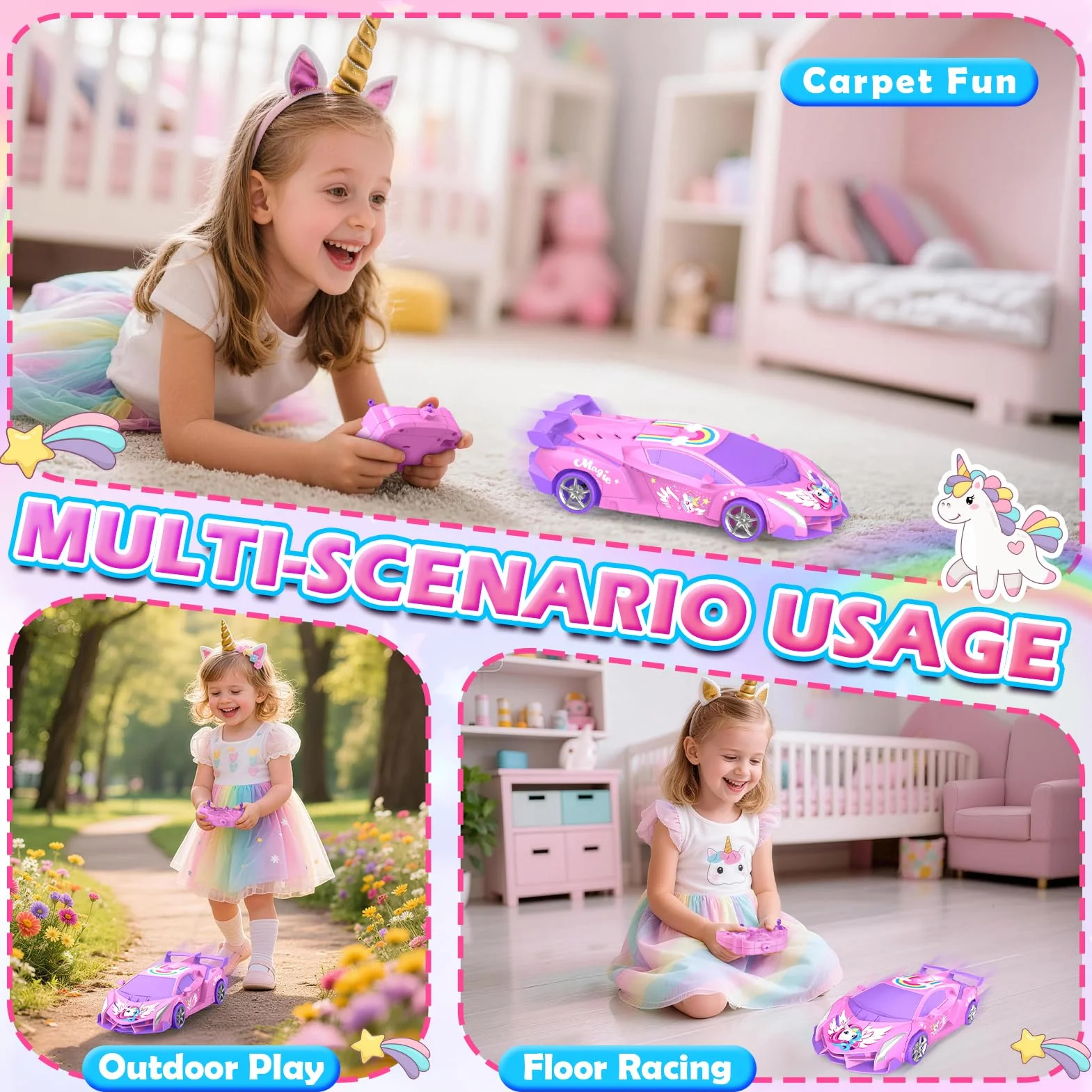 Unicornio Coche Teledirigido Niña, 2 en 1 Radiocontrol Transformar Coche RC 2,4GHz & Rotación 360°, Robot Unicornio Juguetes Niña 3 4 5 6 7 8 9 Años, Regalo Cumpleaños Navidad para Niños de Pascua