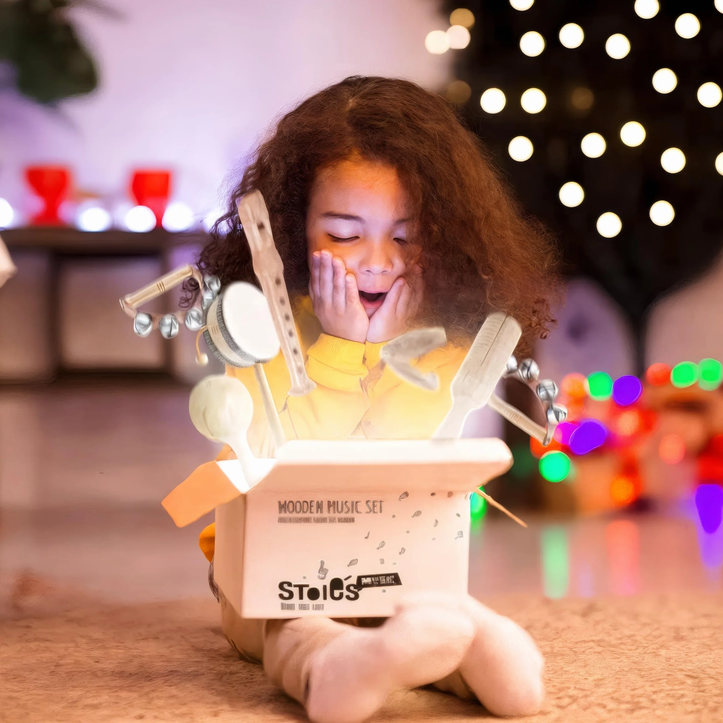 Set de Instrumentos Musicales de Madera Stoie’s para Niños de 1-9 Años – Tambor, Flauta, Maracas, Campanitas, Castañuelas, Pandereta, Juguete Montessori Educativo, Seguro, con Bolsa de Algodón