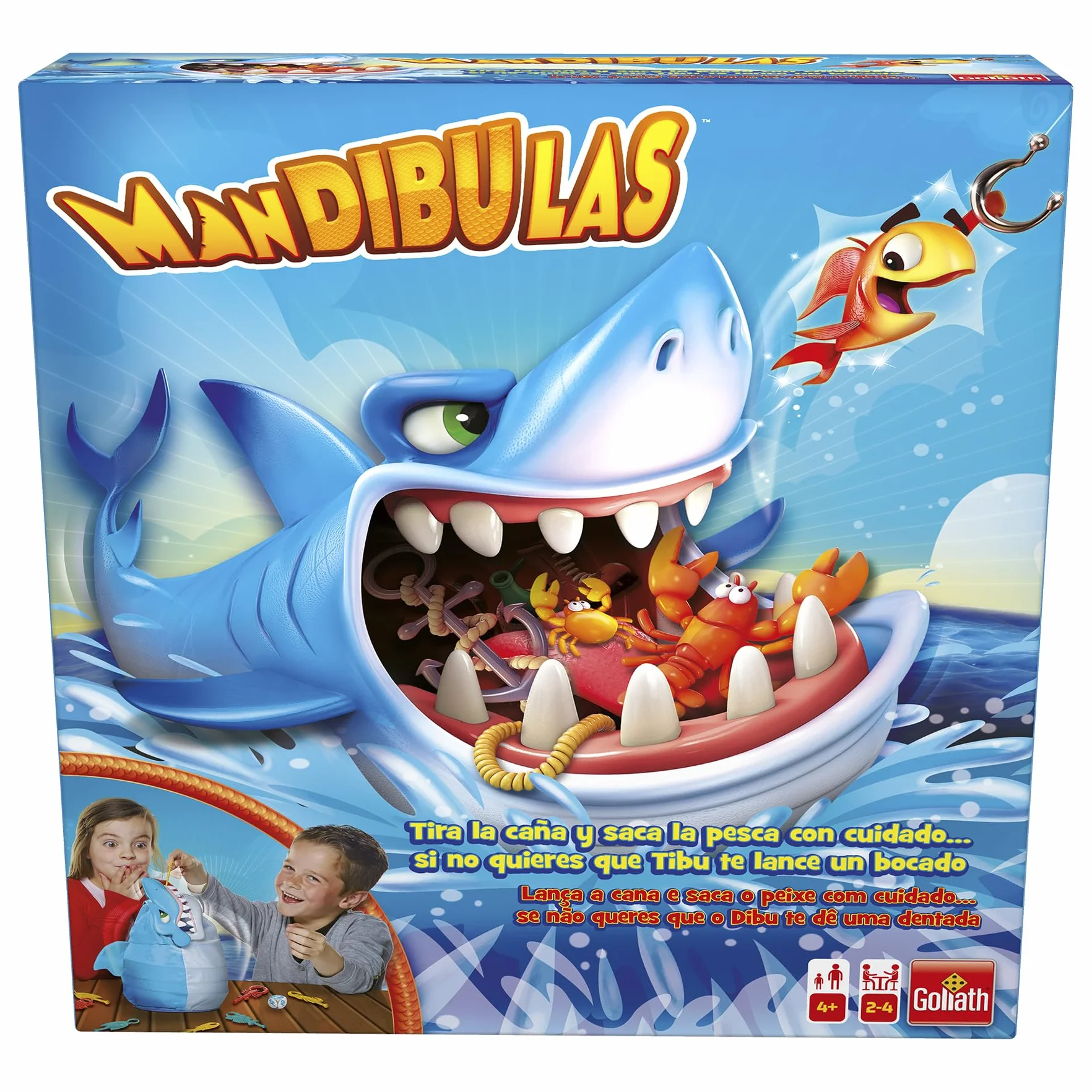 Mandibulas, Juego de Mesa. La pesca más divertida, Juego para niños partir de 4 años. Rescata los animalitos marinos sin que el Tiburón te atrape. Saca los peces de su mandíbula con tu caña de pescar