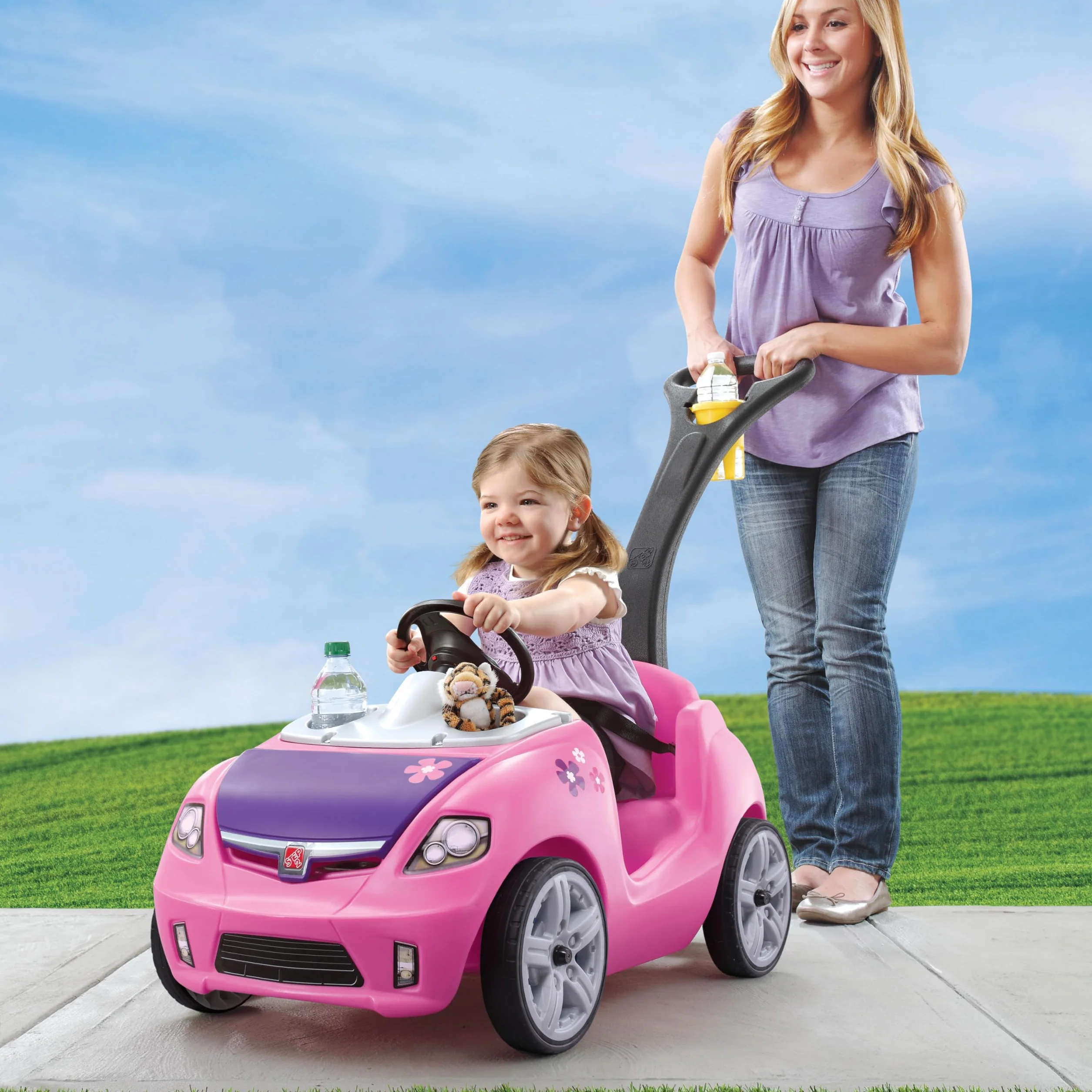 Step2 Whisper Ride Coche para ninos en Rosa | Carro Infantil con Barra de Empuje | Vehiculo para ninos/Juguete a Partir de 1.5 Anos