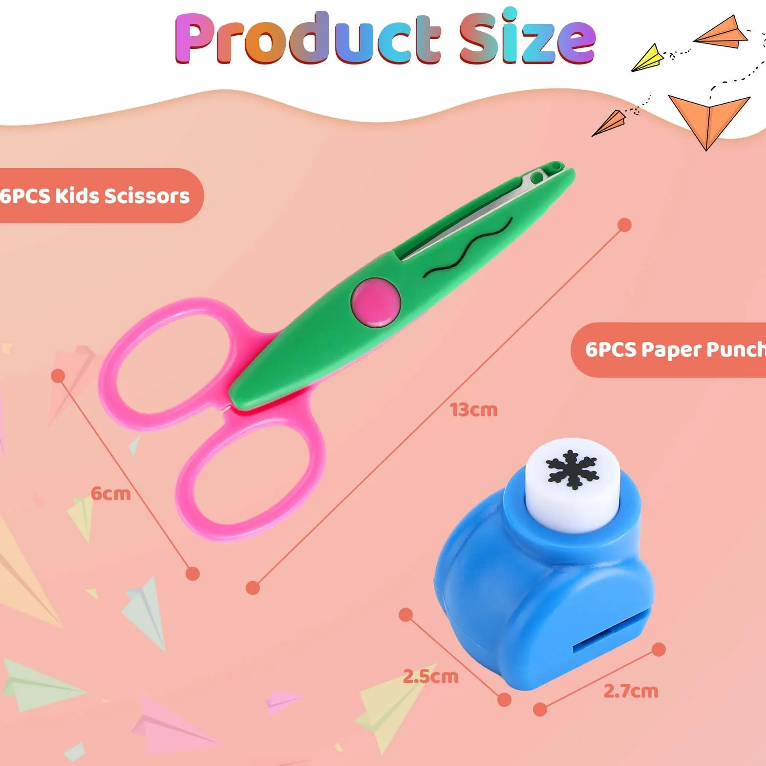 Juego de 6 tijeras para manualidades para niños, con 6 troqueles de papel, 6 formas de corte diferentes, juego de tijeras de papel para niños, guardería, principiantes, manualidades
