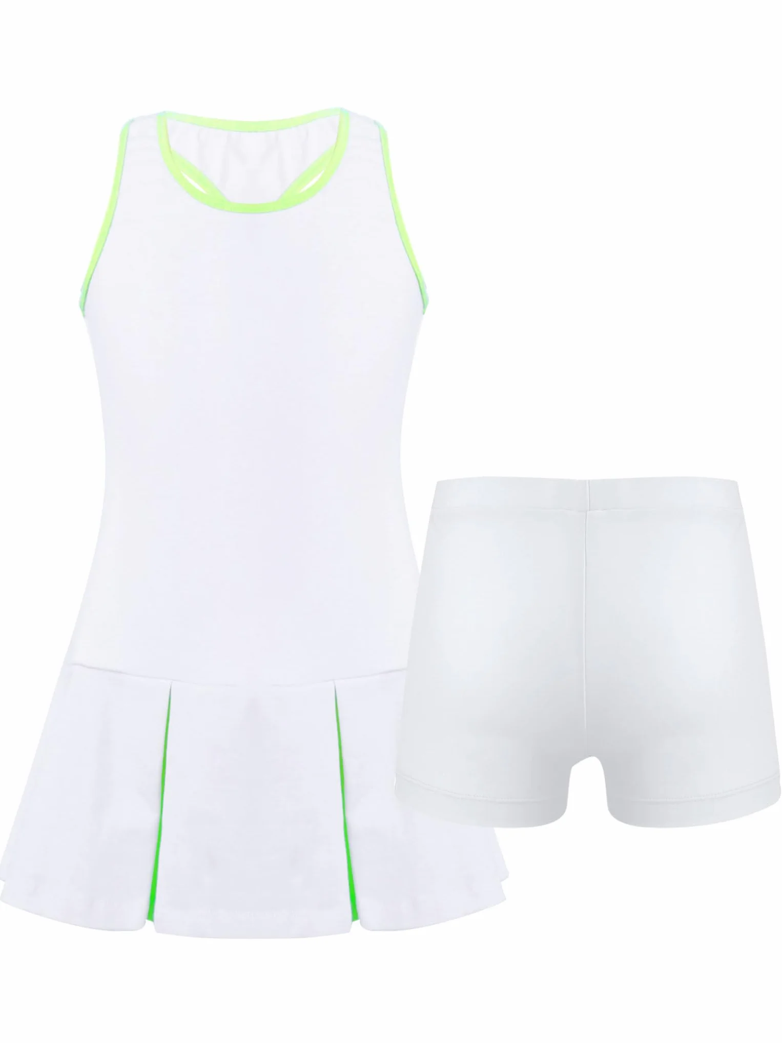 Vestido de tenis para niña 2 piezas sin mangas plisado elástico con pantalones cortos