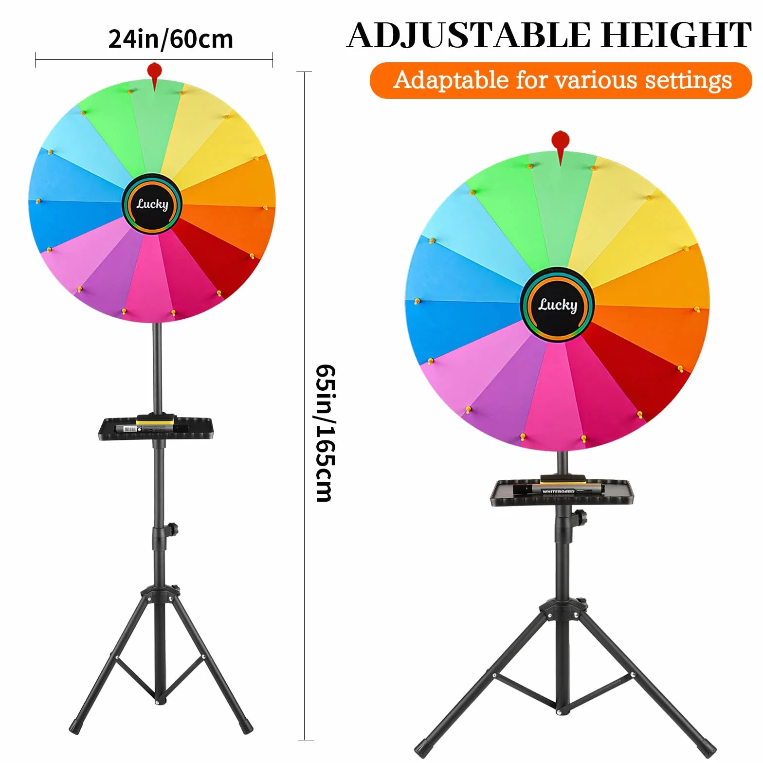 Rueda de premios de giro de 24 pulgadas, 14 colores, ajustable 37"-65", con estante