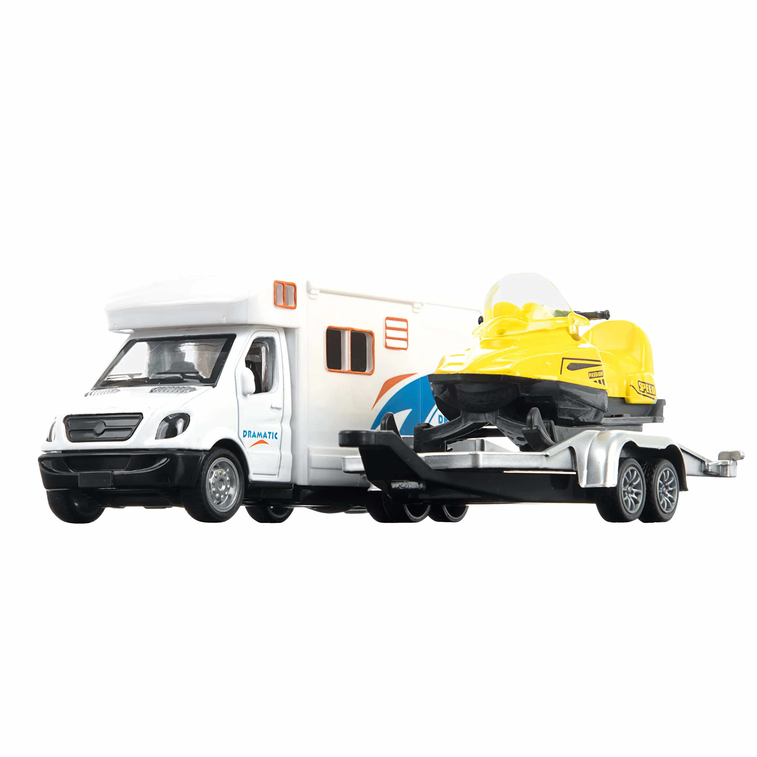 Toi-Toys Metal Camper Pull Back+aanhanger+sneeuwscooter(