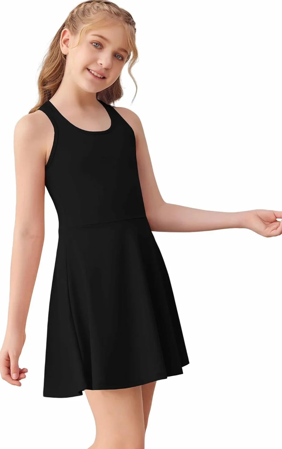 Vestido de tenis para niña sin mangas espalda cruzada con pantalones cortos y bolsillos
