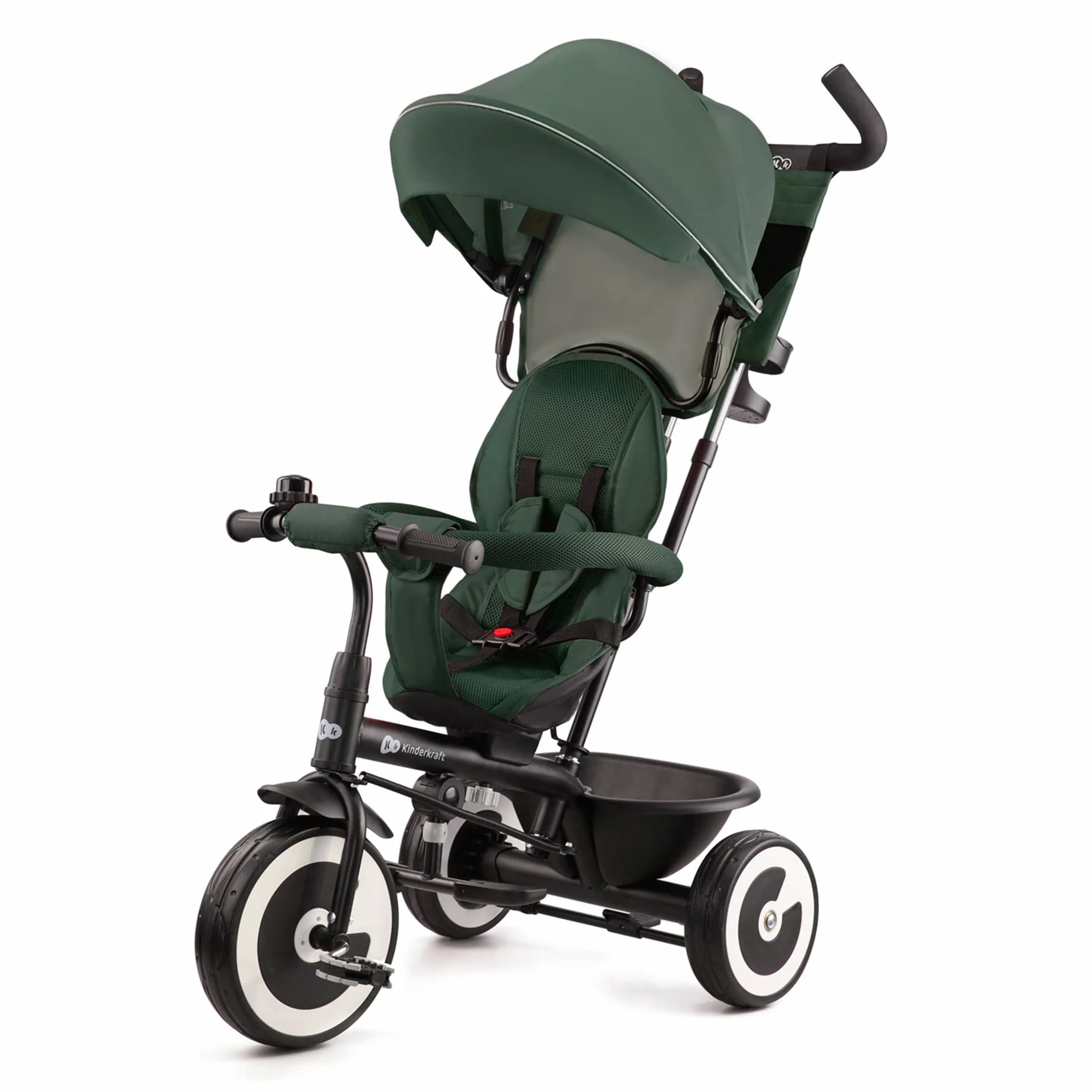 Kinderkraft Aston Triciclo Evolutivo, Bicicleta Sin Pedales, Bicicleta Bebe, para Niños, Cinturón, con Accesorios, Portavasos, Cesta, 9 Meses a 25 kg, Verde
