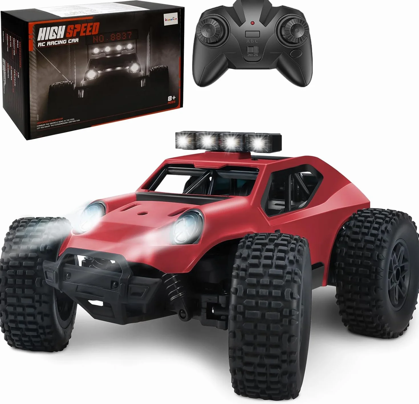 Kizeefun Coche teledirigido, 2,4 GHz 1/20 RC Auto Todoterreno 20 km/h Todos los terrenos, Juguete eléctrico, Coche Todoterreno RC con 2 baterías de reproducción y Faros LED Regalo Pascua para niños